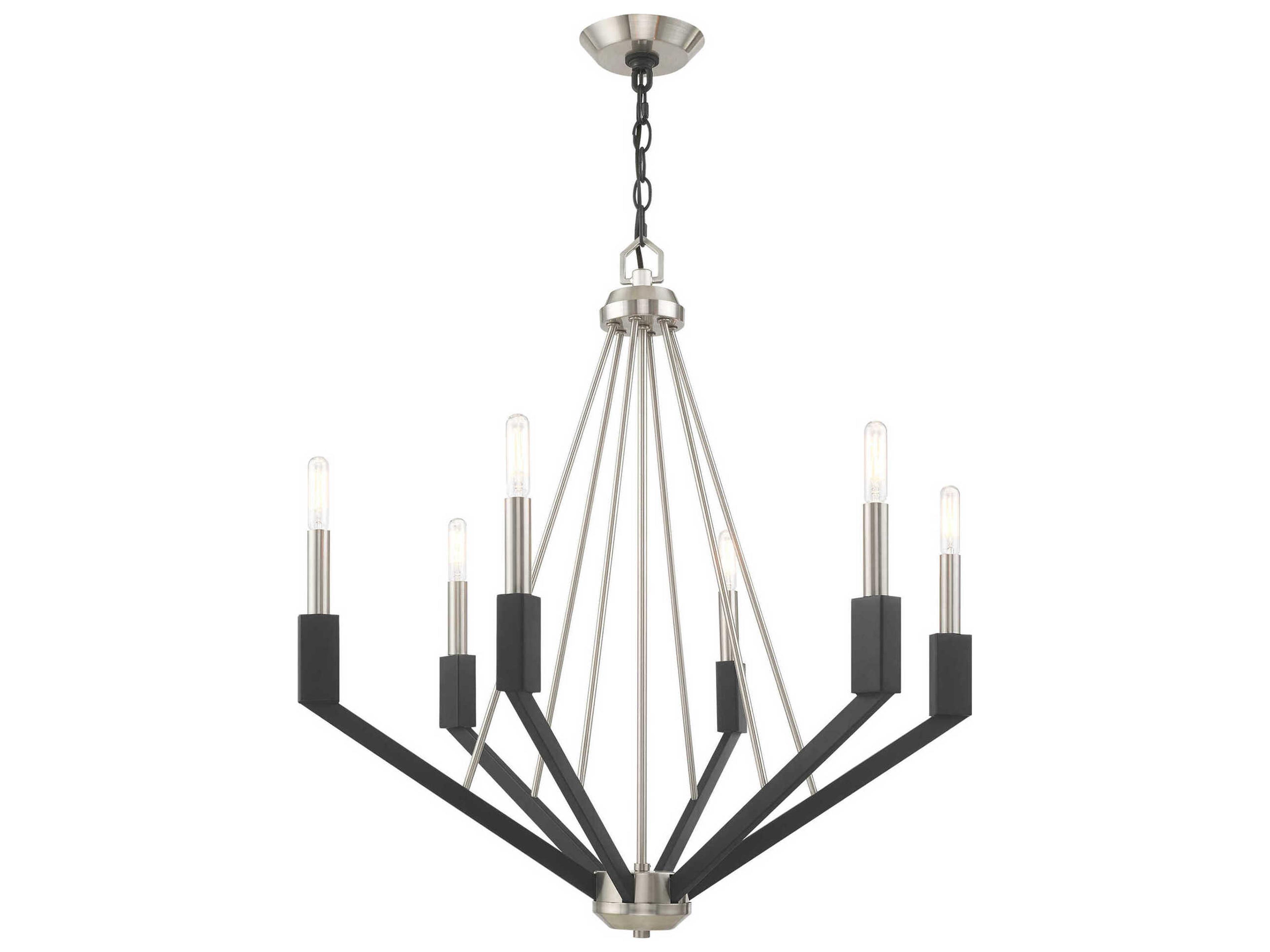 Livex Lighting Beckett 6-Light Brushed Nickel Black Candelabra Chandelier