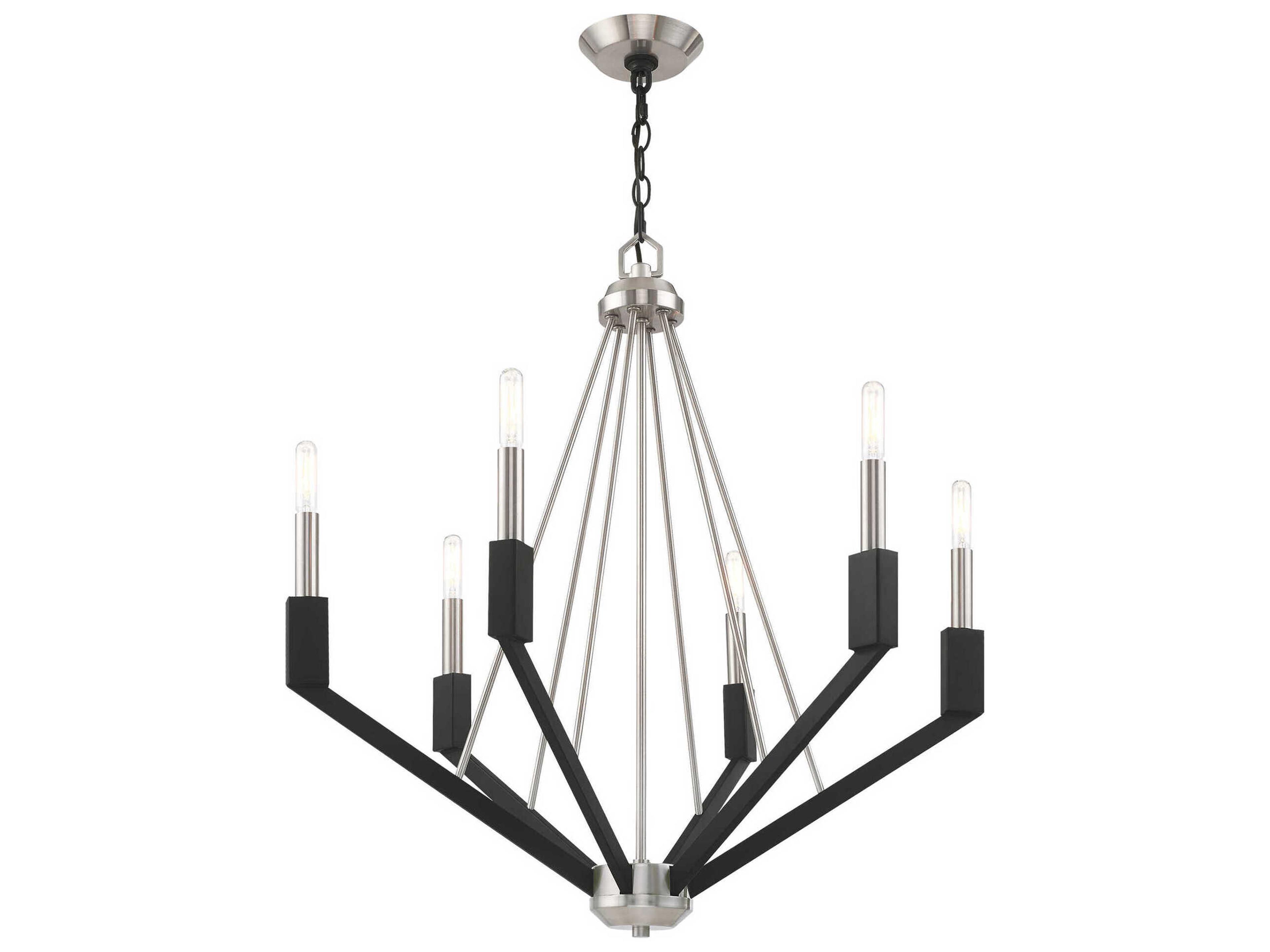 Livex Lighting Beckett 6-Light Brushed Nickel Black Candelabra Chandelier