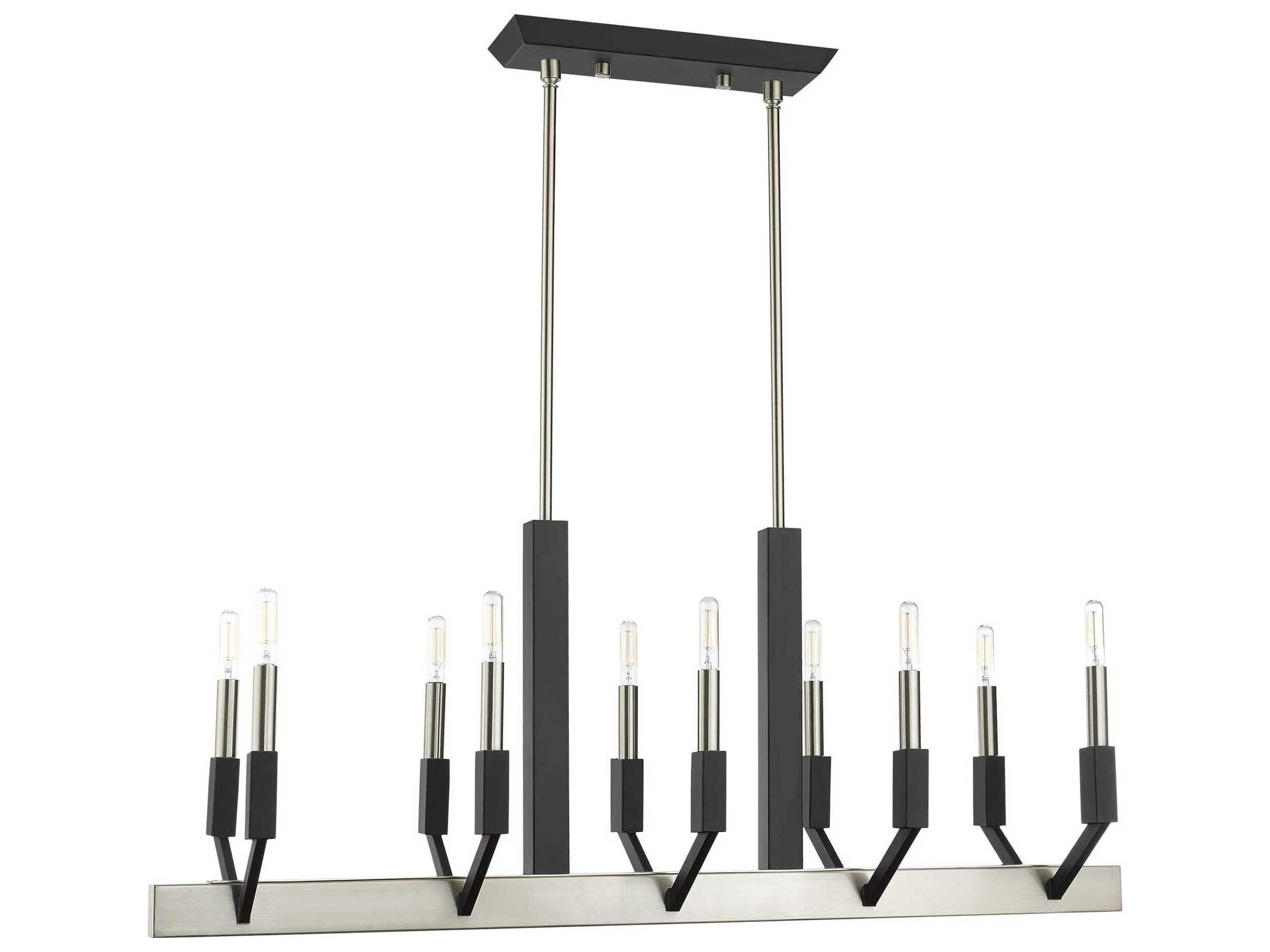Livex Lighting Beckett 10-Light Brushed Nickel Black Linear Island Pendant