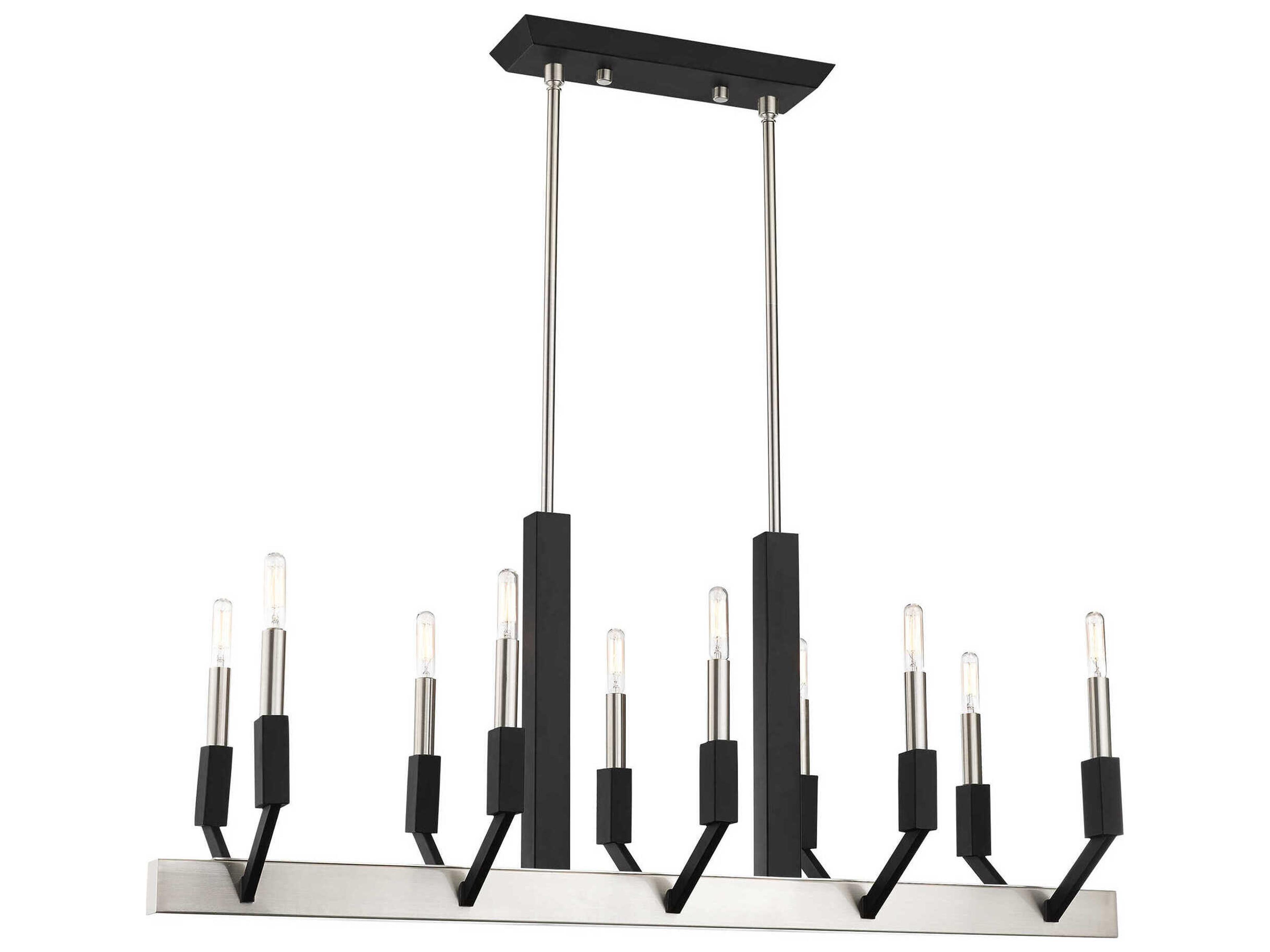 Livex Lighting Beckett 10-Light Brushed Nickel Black Linear Island Pendant