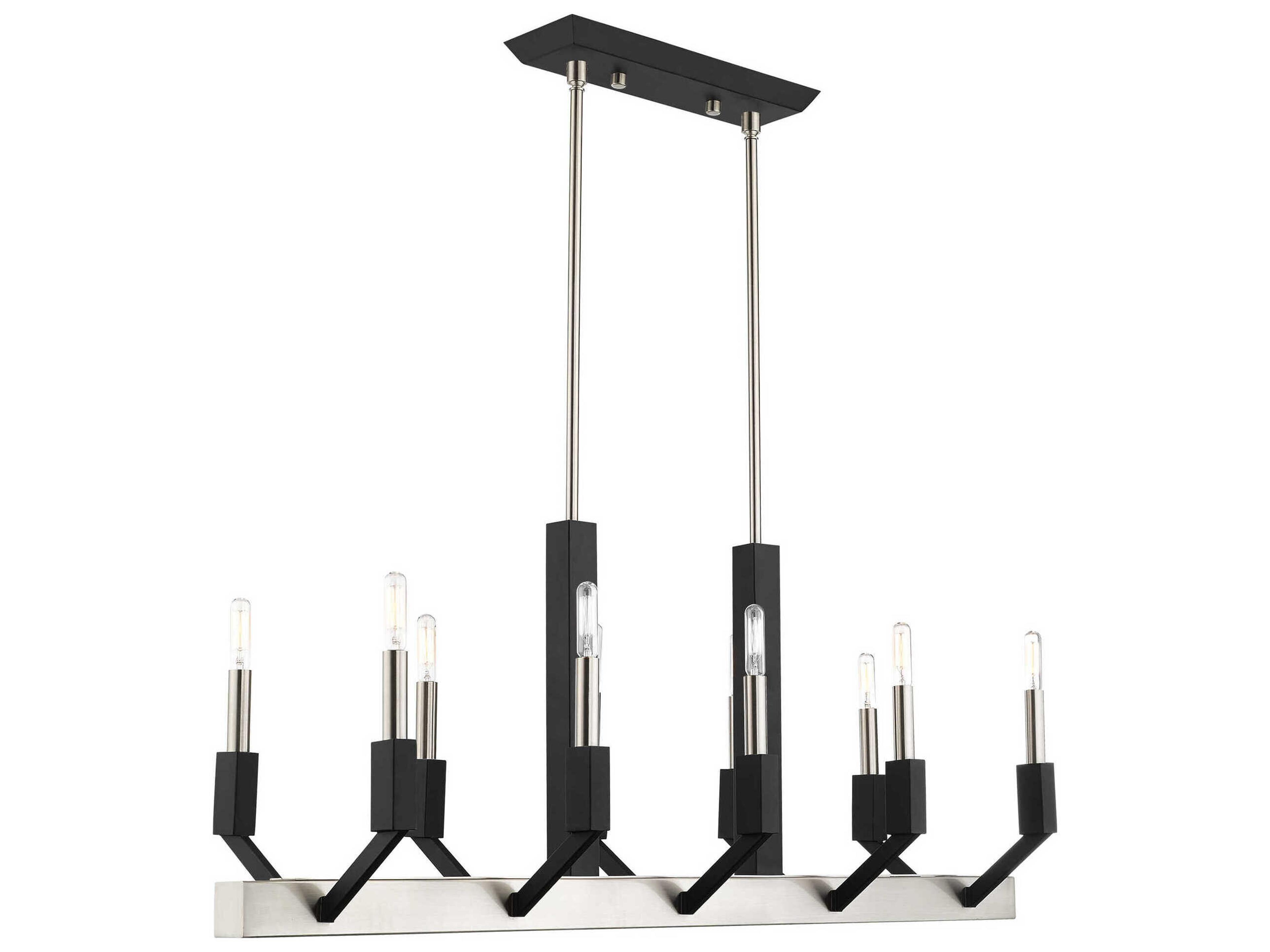 Livex Lighting Beckett 10-Light Brushed Nickel Black Linear Island Pendant