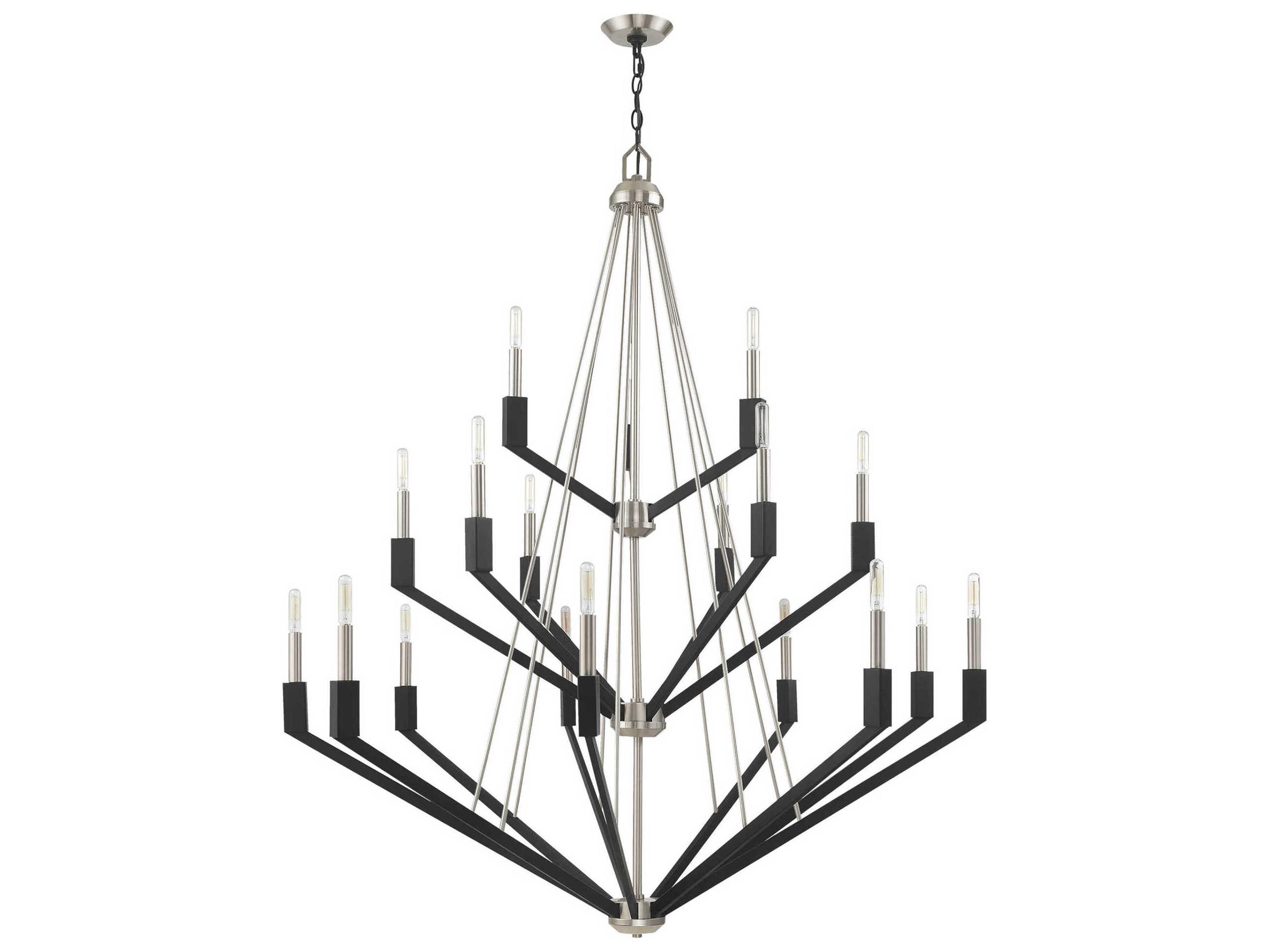 Livex Lighting Beckett 18-Light8-Light Brushed Nickel Black Candelabra Tiered Chandelier