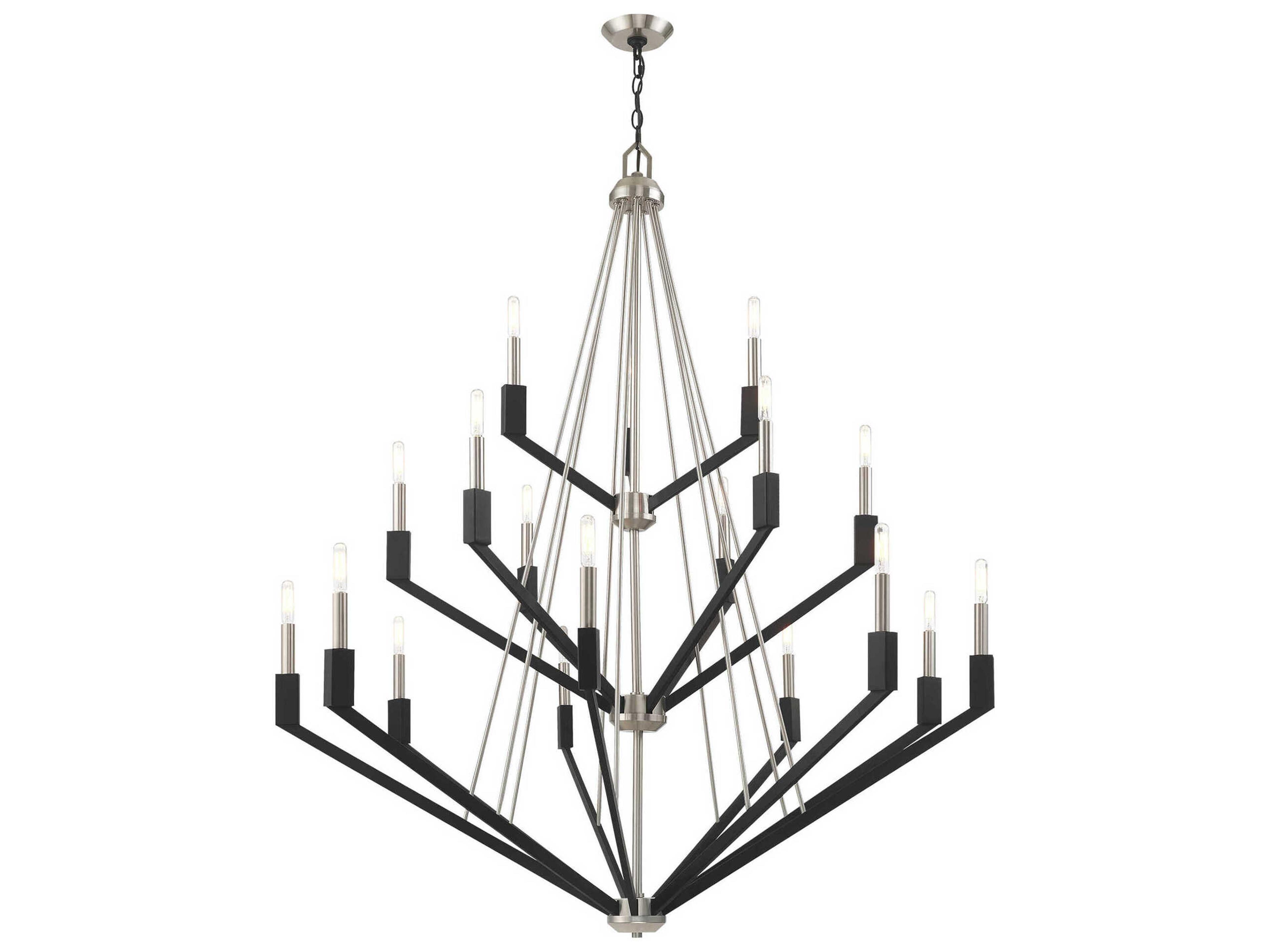 Livex Lighting Beckett 18-Light8-Light Brushed Nickel Black Candelabra Tiered Chandelier