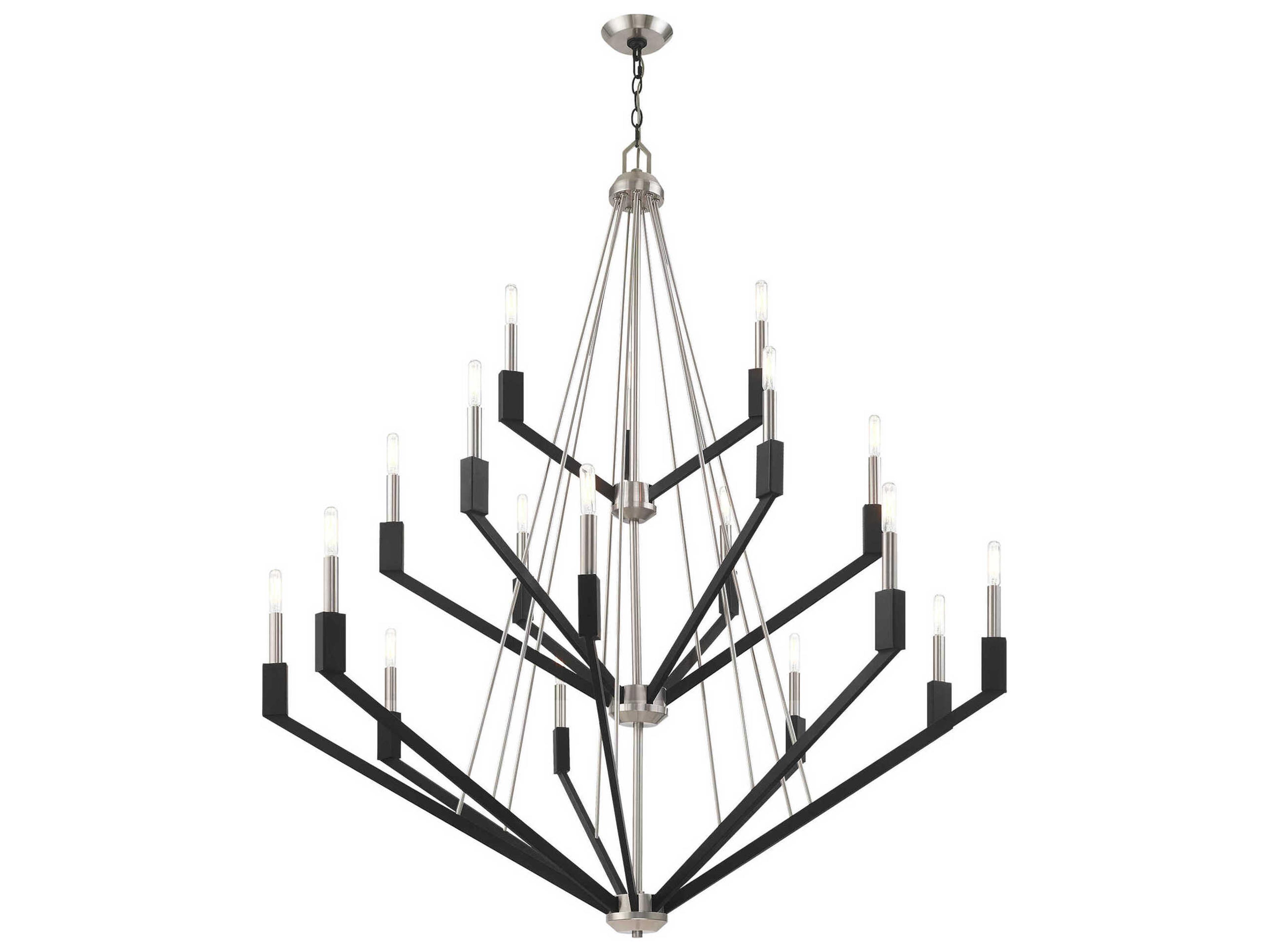 Livex Lighting Beckett 18-Light8-Light Brushed Nickel Black Candelabra Tiered Chandelier
