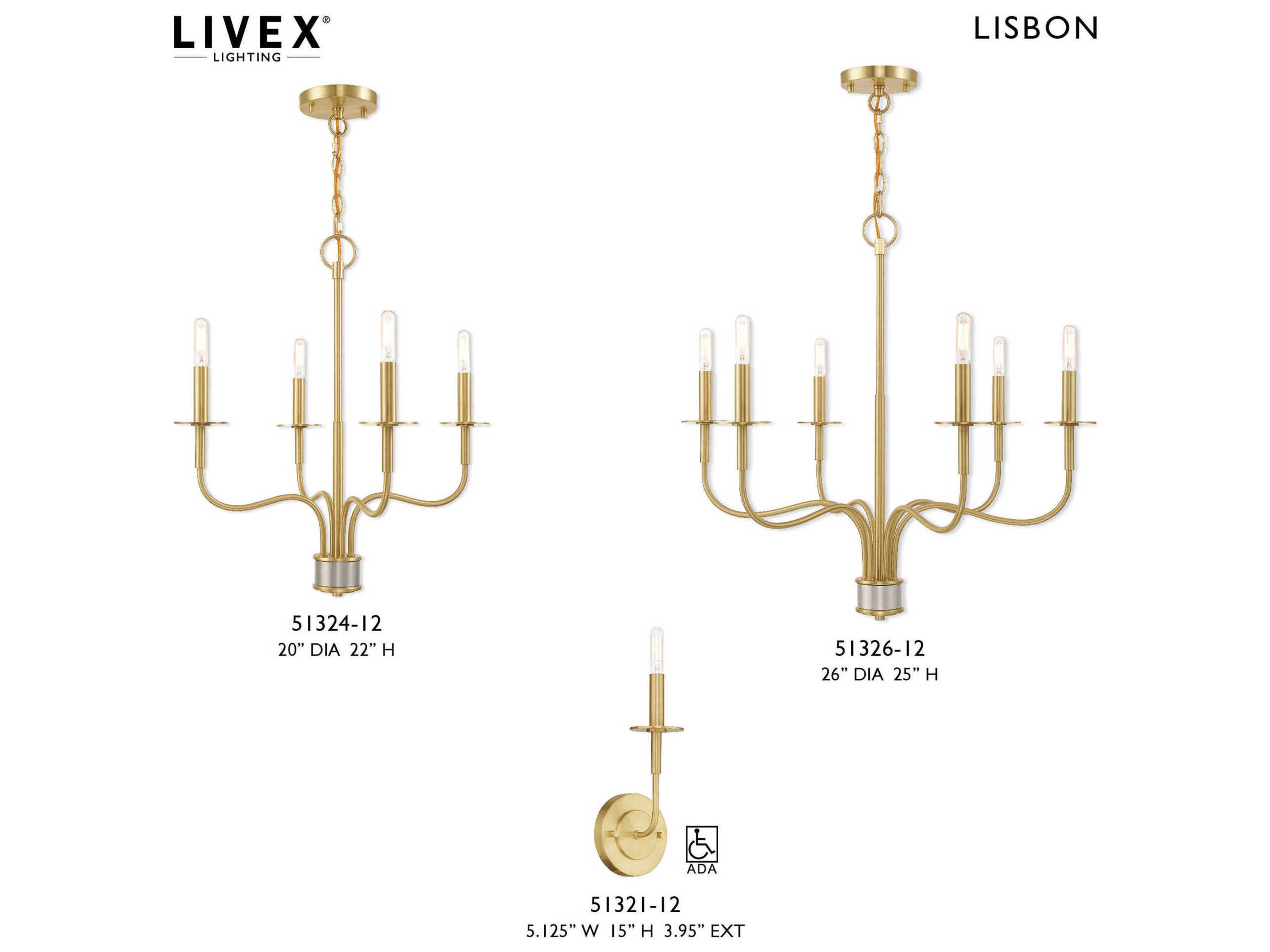 Livex Lighting Lisbon 4-Light Satin Brass Candelabra Chandelier