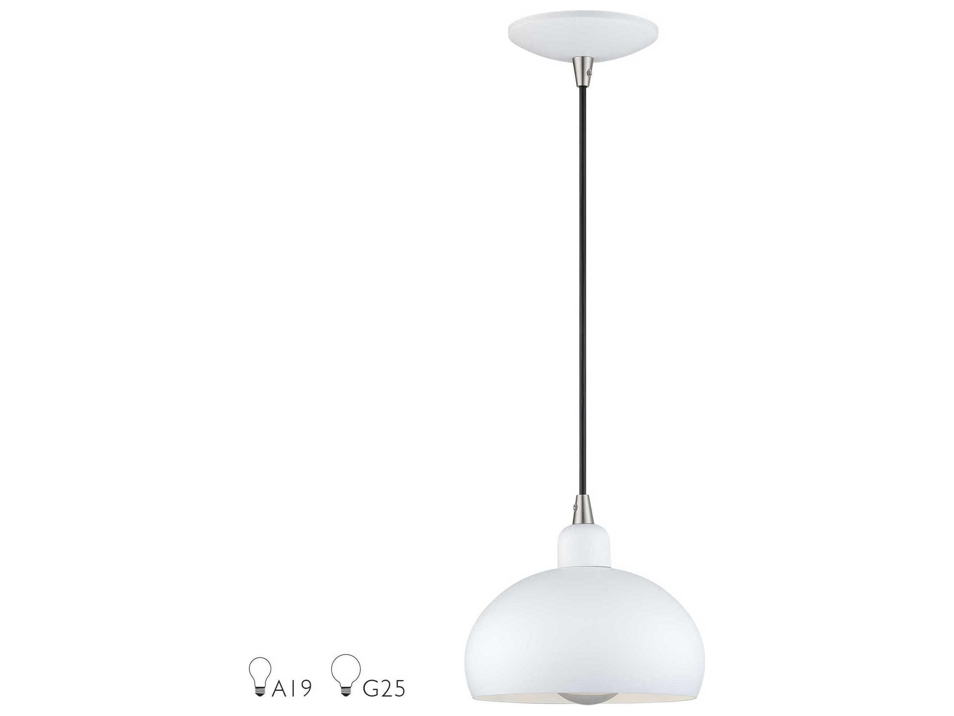 Livex Lighting Domma 1-Light White With Brushed Nickel Accents Drum Mini Pendant