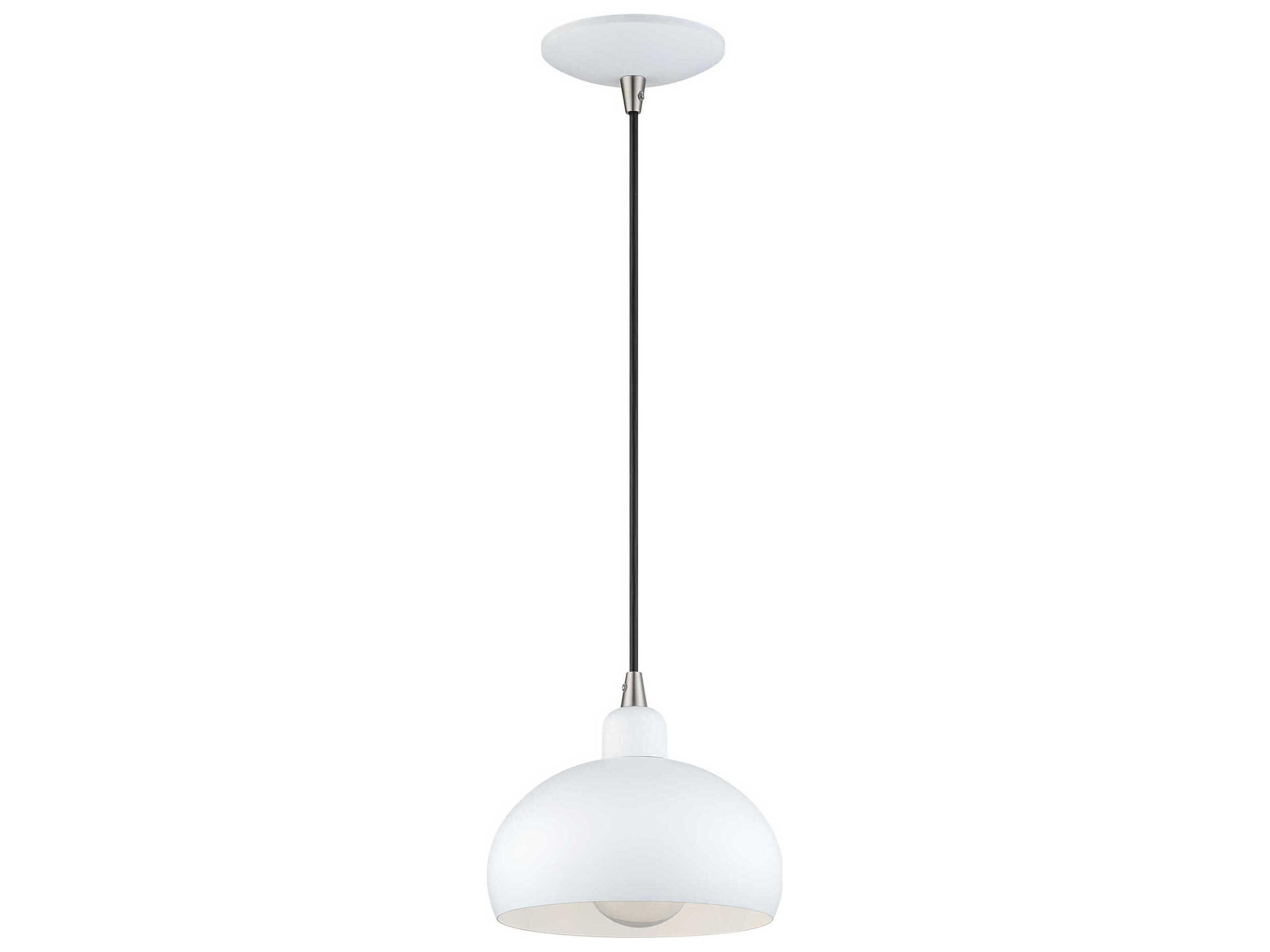 Livex Lighting Domma 1-Light White With Brushed Nickel Accents Drum Mini Pendant