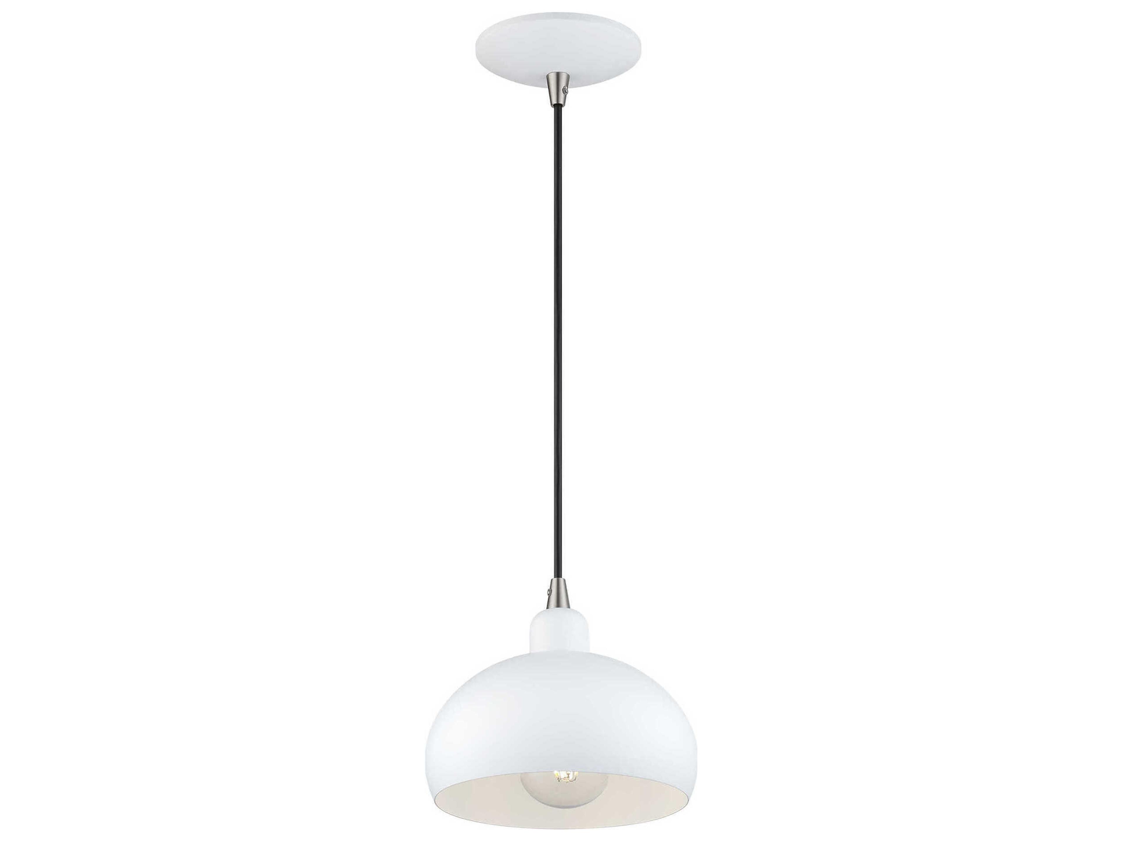 Livex Lighting Domma 1-Light White With Brushed Nickel Accents Drum Mini Pendant