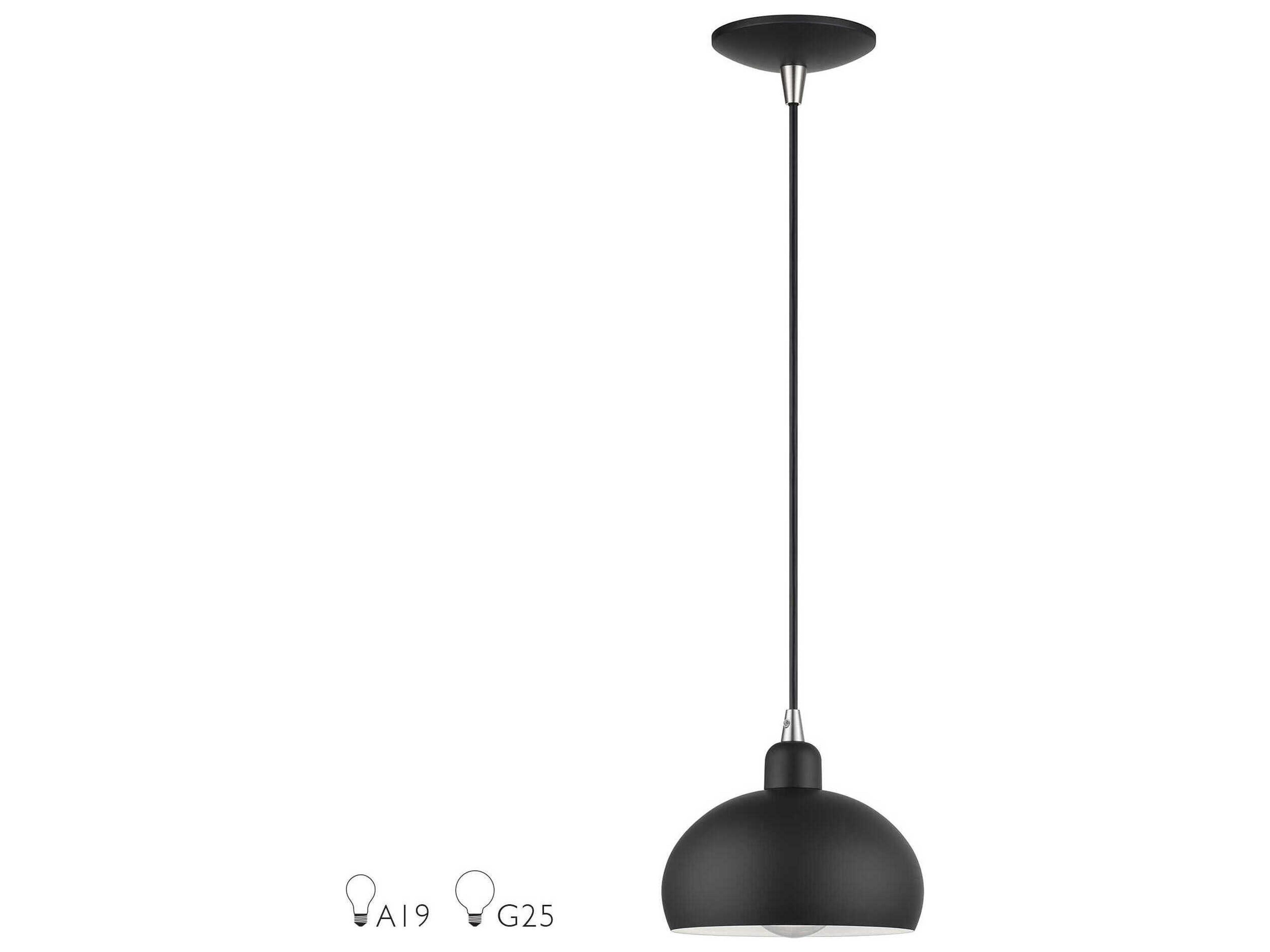 Livex Lighting Domma 1-Light Black With Brushed Nickel Accents Drum Mini Pendant