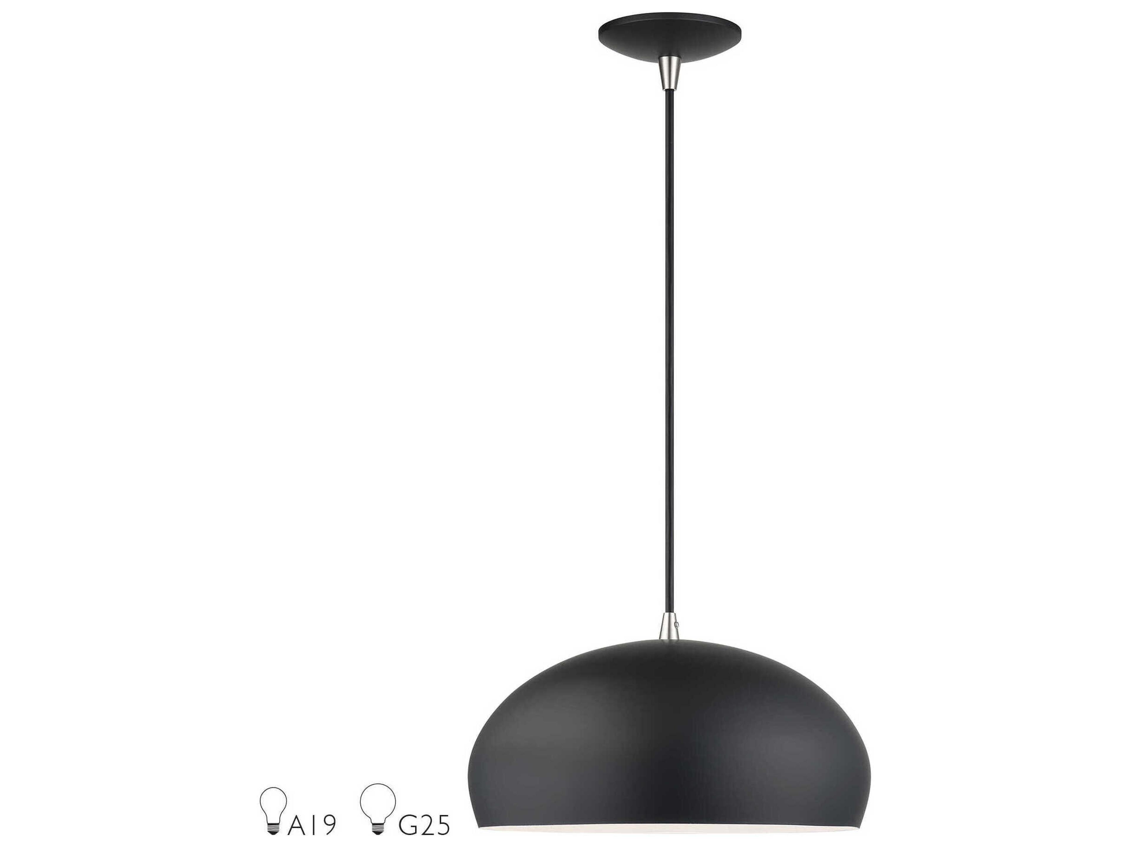Livex Lighting Domma 1-Light Black With Brushed Nickel Accents Drum Pendant