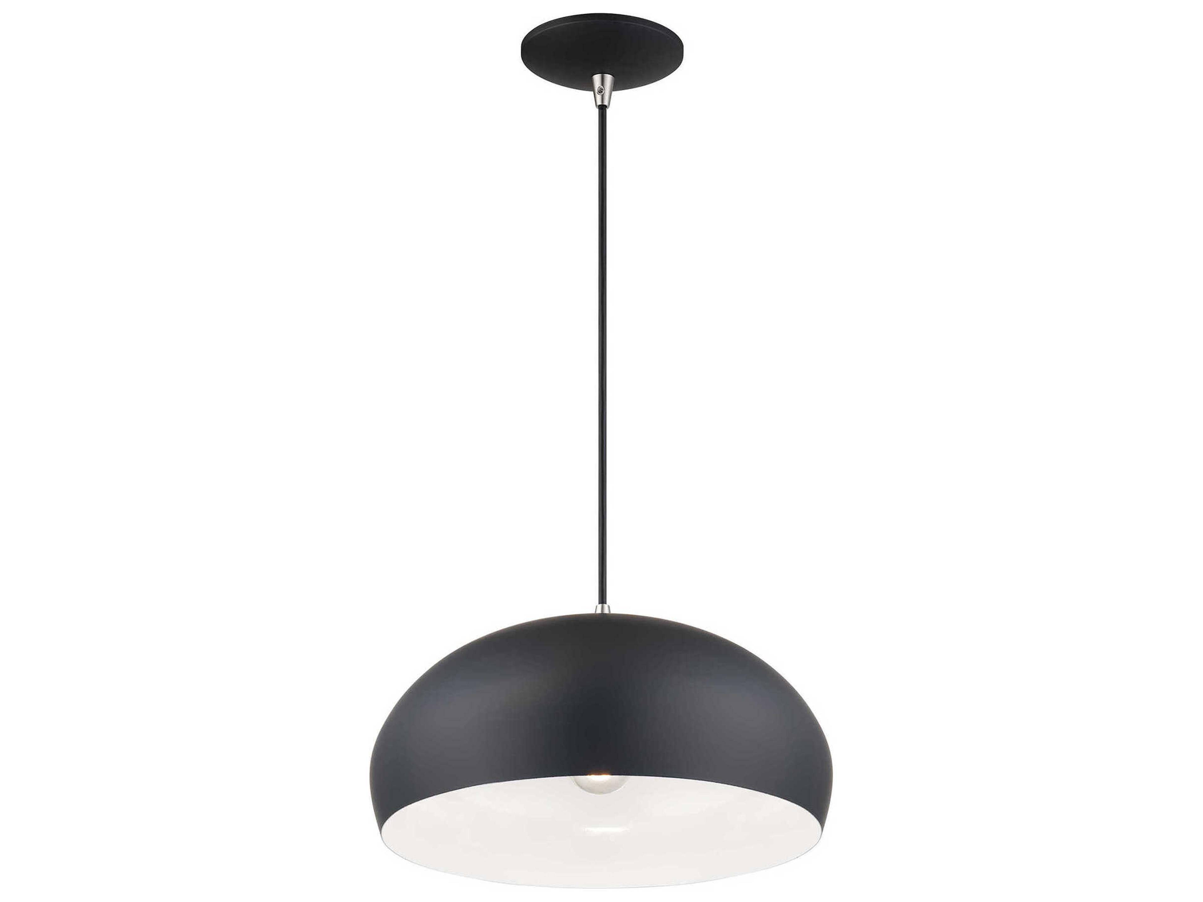 Livex Lighting Domma 1-Light Black With Brushed Nickel Accents Drum Pendant