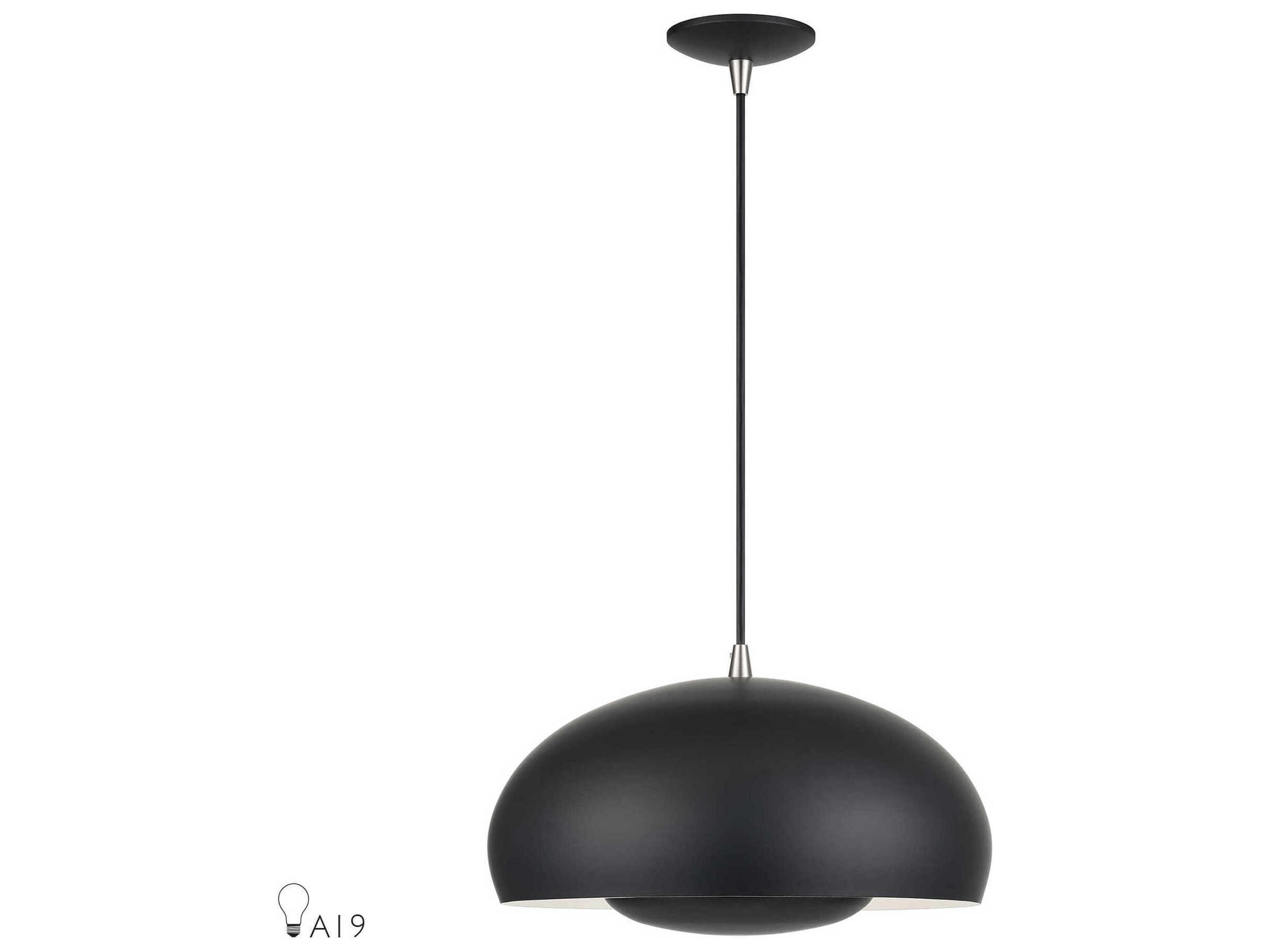Livex Lighting Domma 3-Light Black With Brushed Nickel Accents Drum Pendant