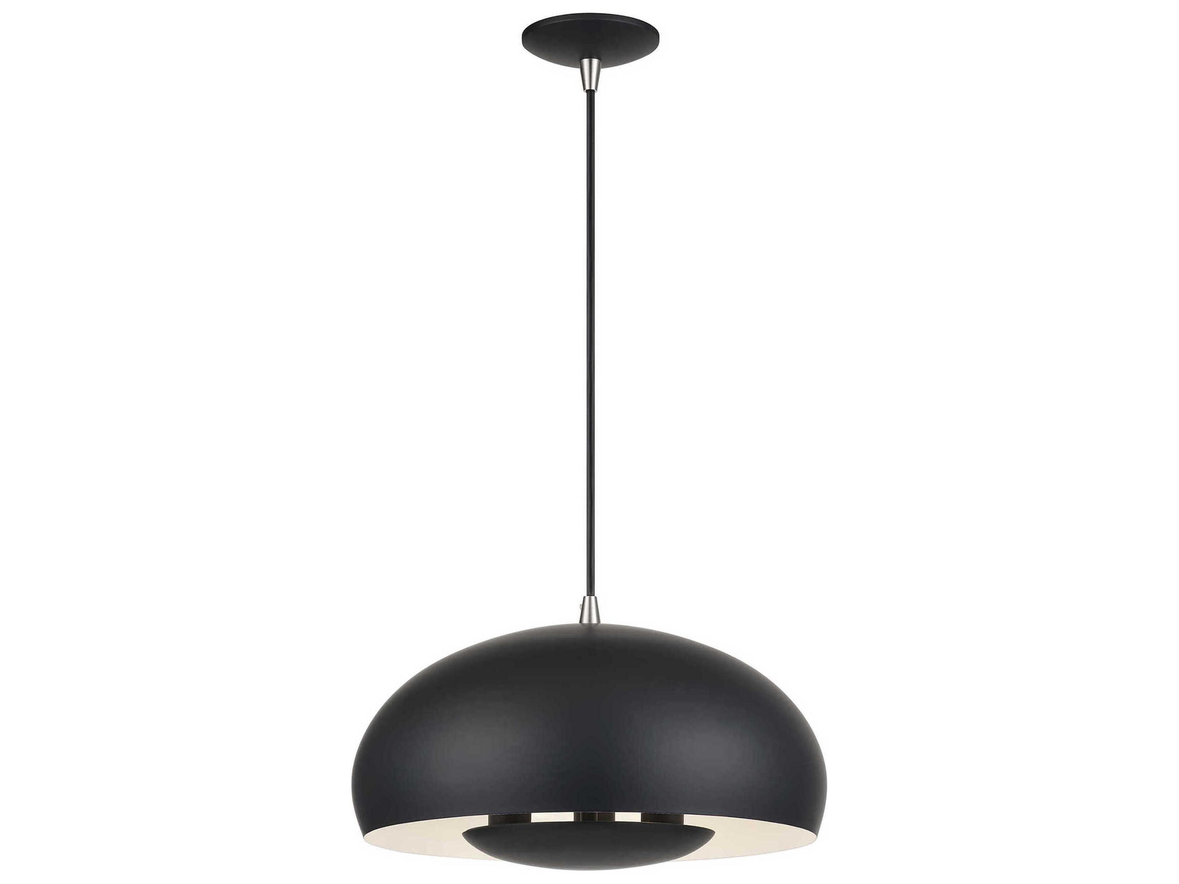 Livex Lighting Domma 3-Light Black With Brushed Nickel Accents Drum Pendant