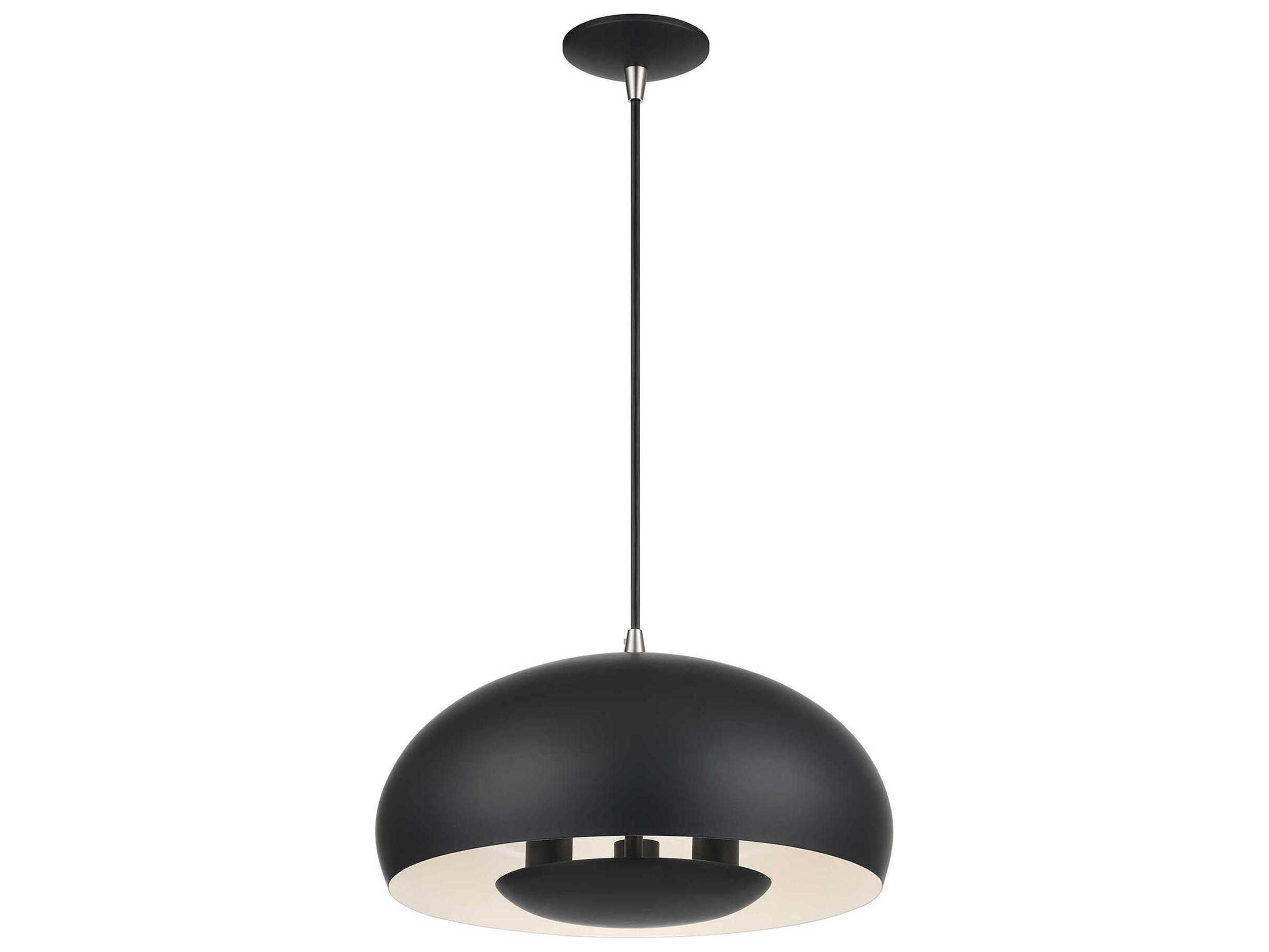 Livex Lighting Domma 3-Light Black With Brushed Nickel Accents Drum Pendant