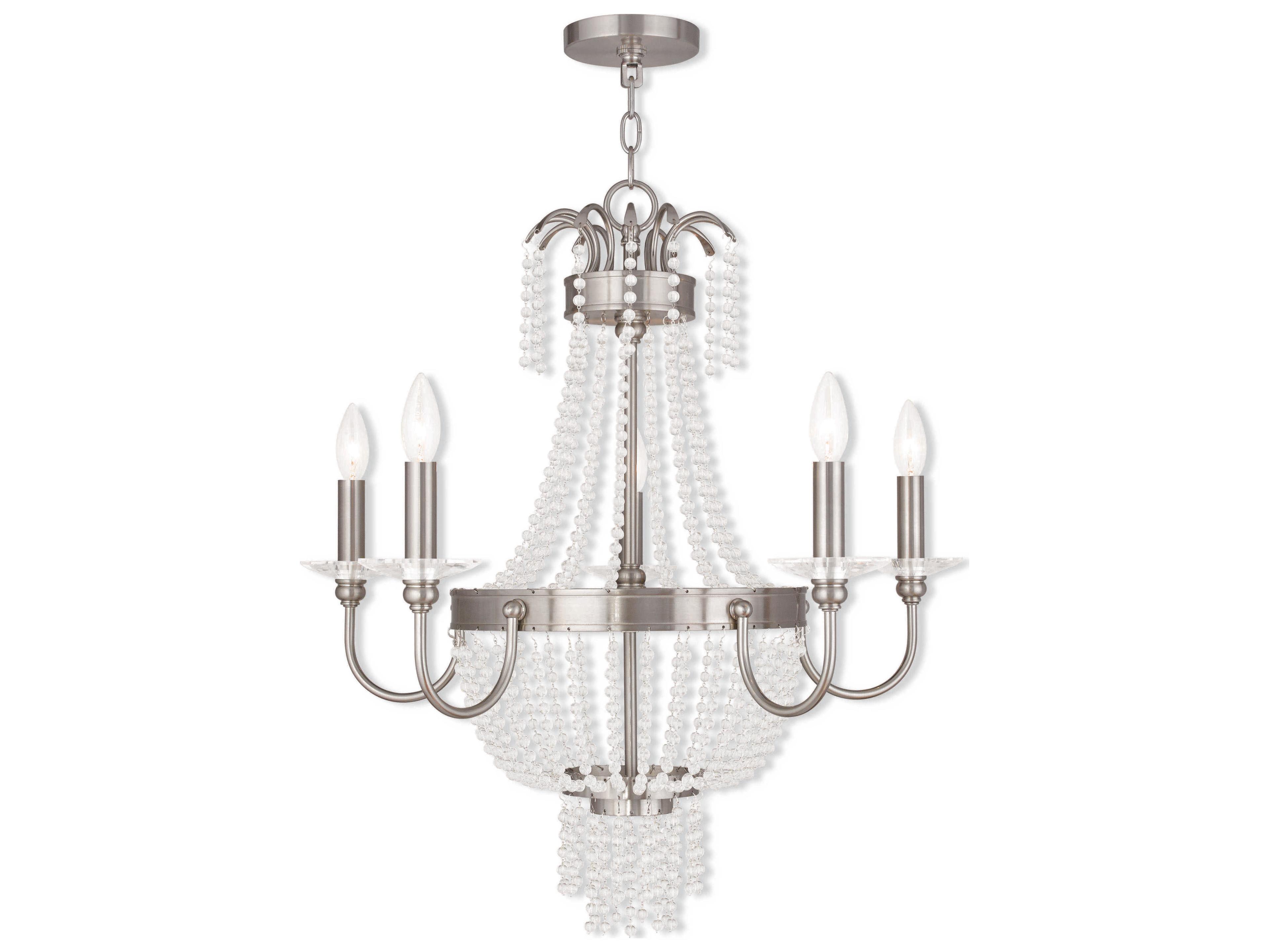 Valentina 5-Light Brushed Nickel Crystal Candelabra Chandelier