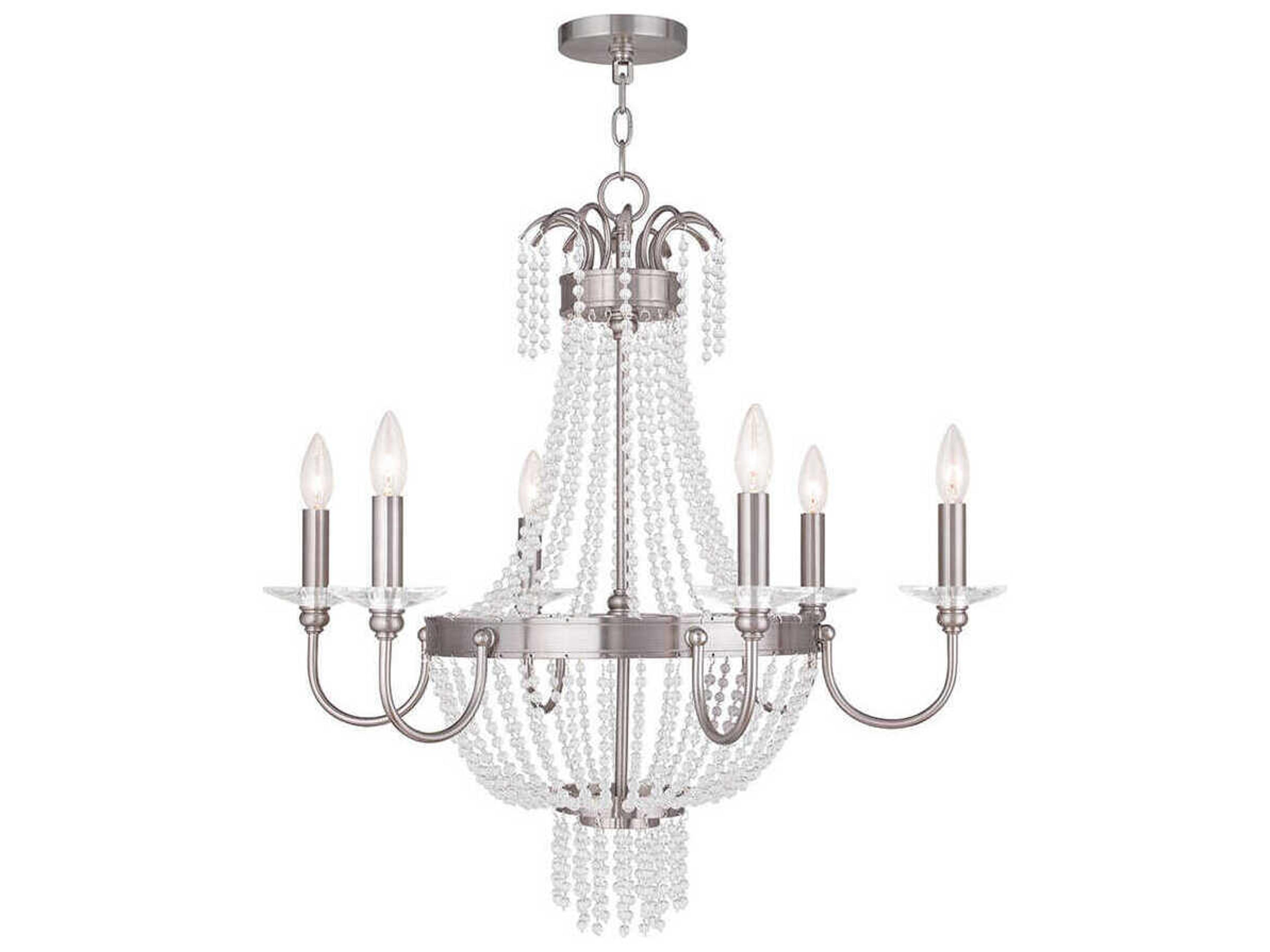 Valentina 6-Light Brushed Nickel Crystal Candelabra Chandelier