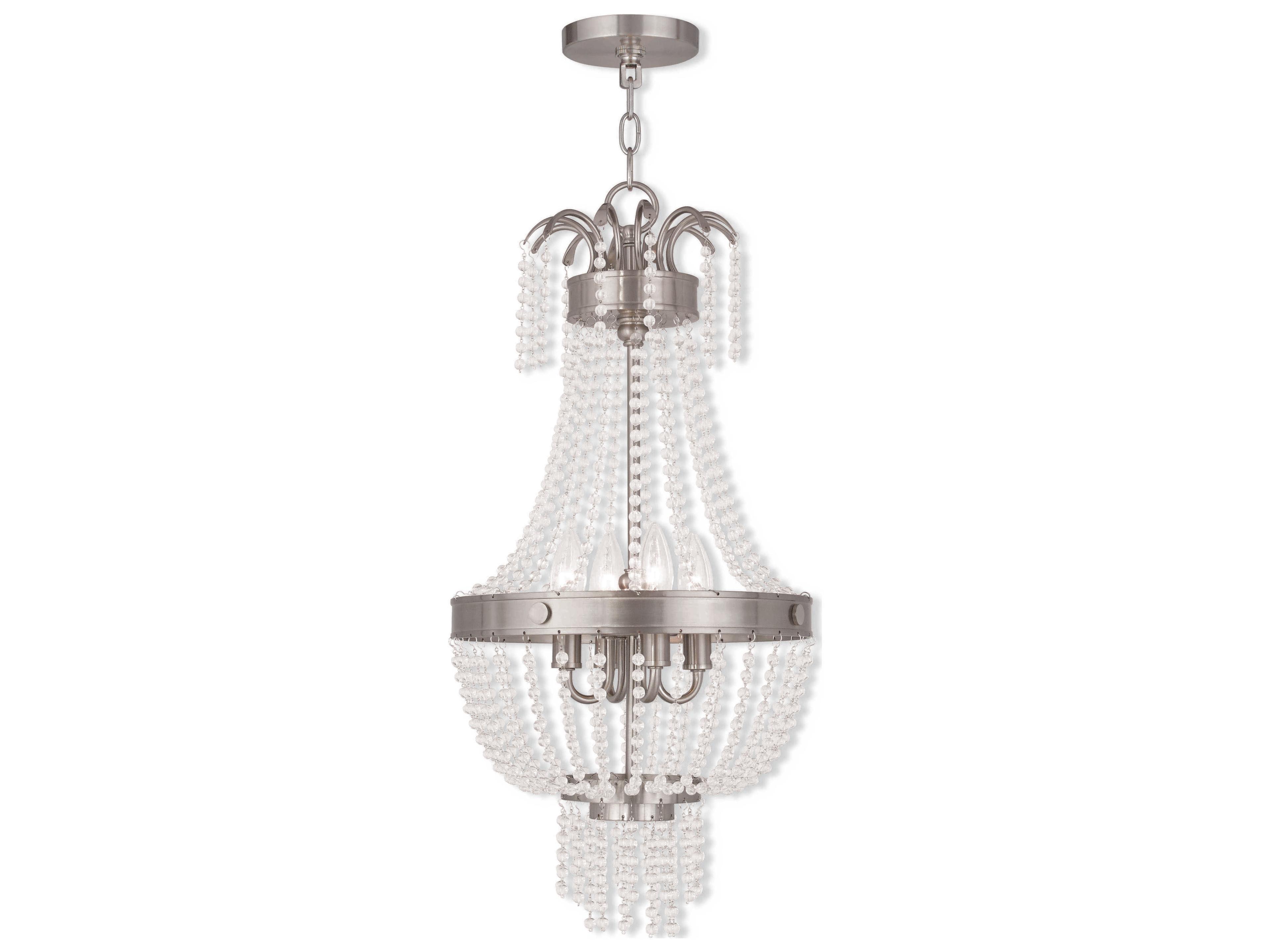 Valentina 4-Light Brushed Nickel Crystal Candelabra Chandelier