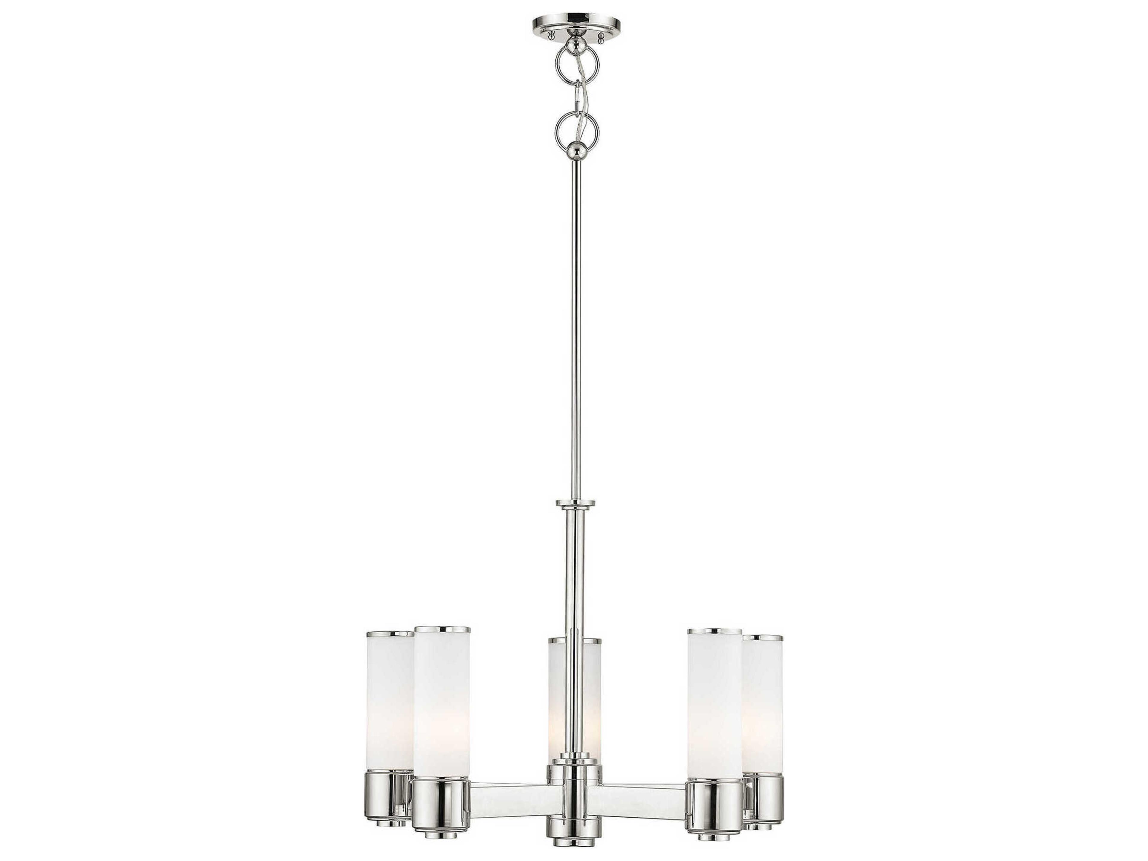 Livex Lighting Weston 5-Light Polished Nickel Glass Cylinder Chandelier