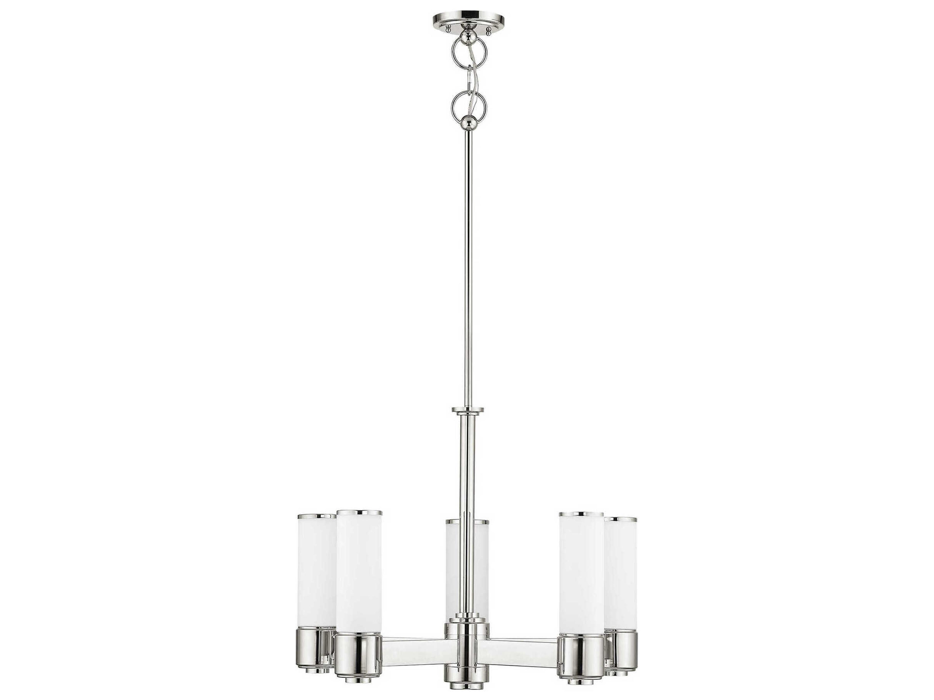 Livex Lighting Weston 5-Light Polished Nickel Glass Cylinder Chandelier