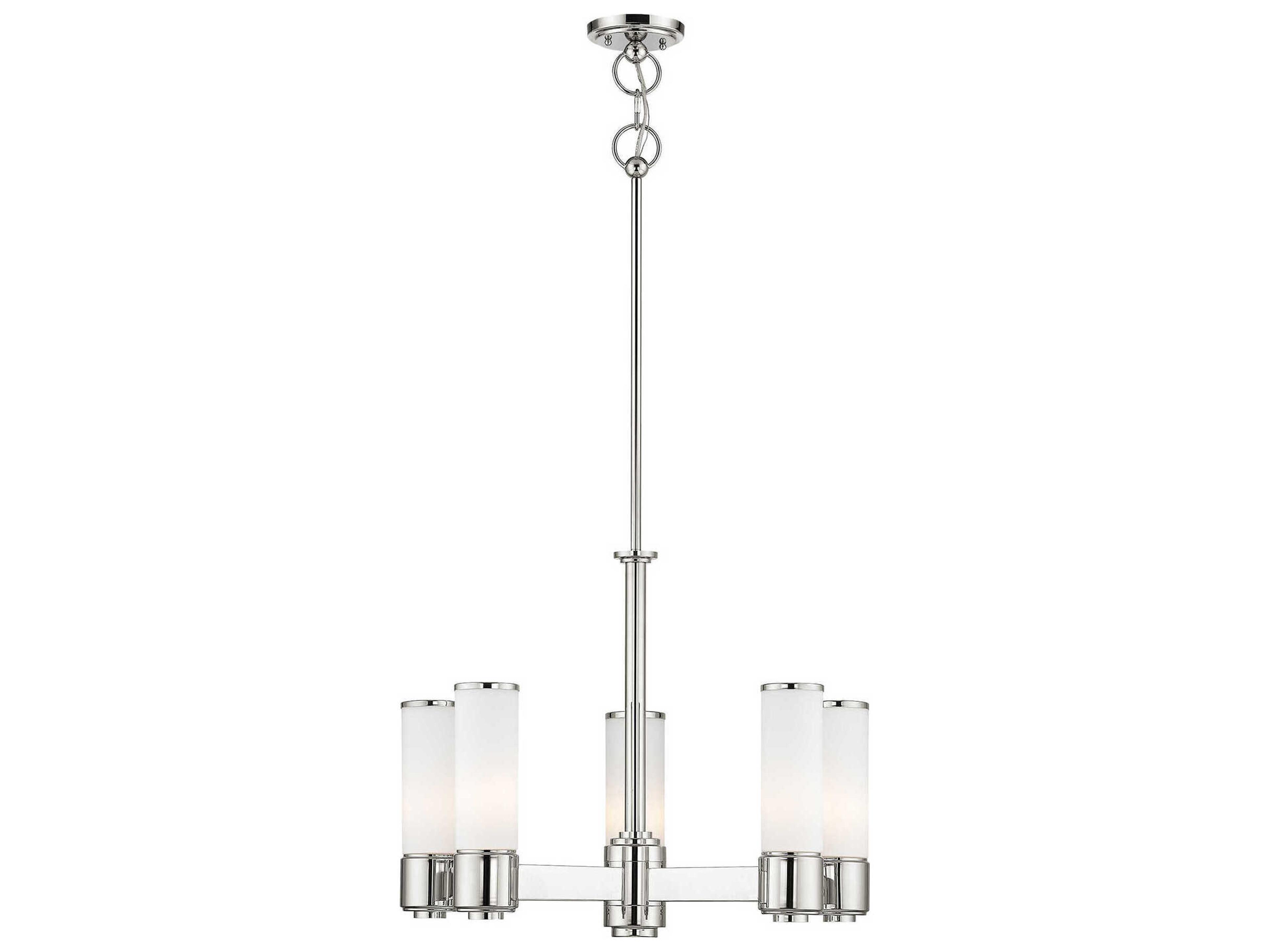 Livex Lighting Weston 5-Light Polished Nickel Glass Cylinder Chandelier