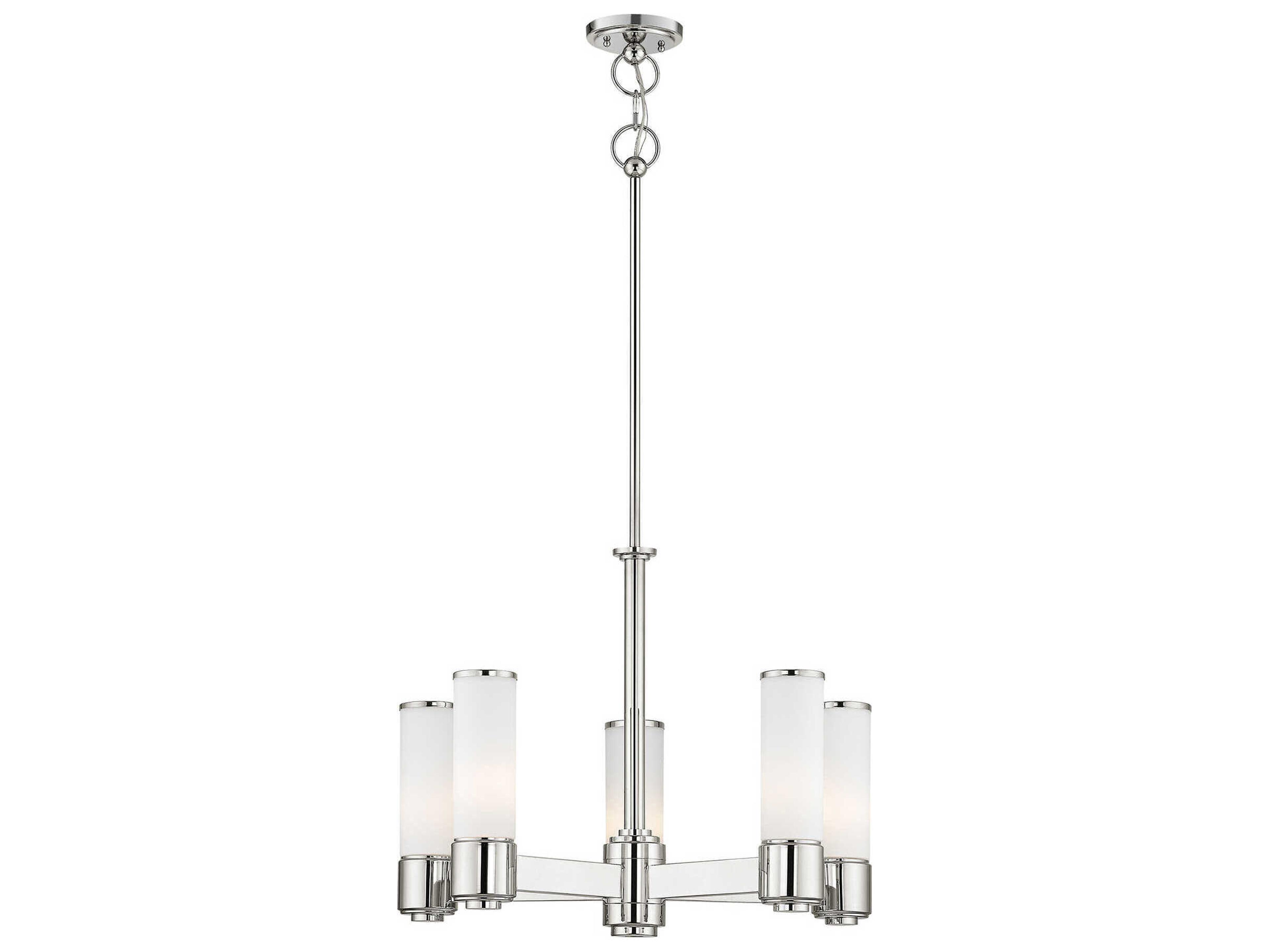 Livex Lighting Weston 5-Light Polished Nickel Glass Cylinder Chandelier