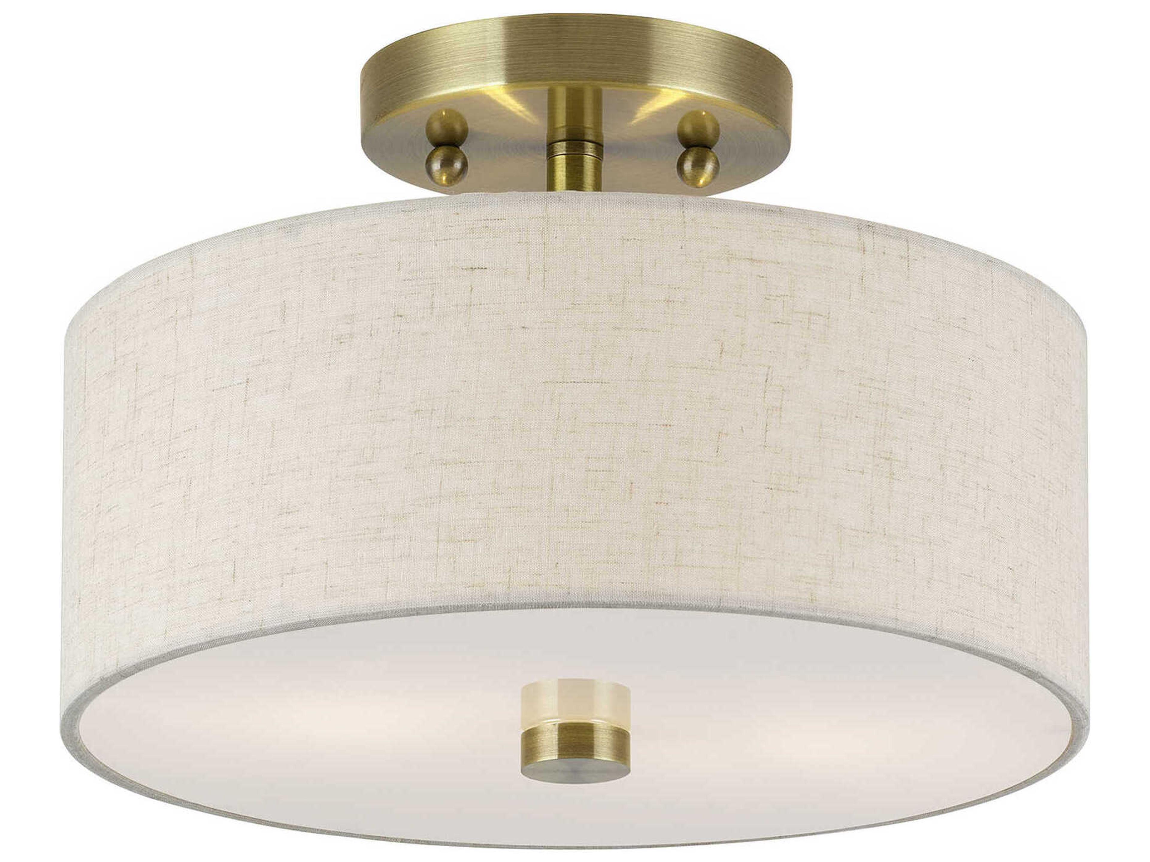 Livex Lighting Monroe 2-Light Antique Brass Drum Semi Flush Mount