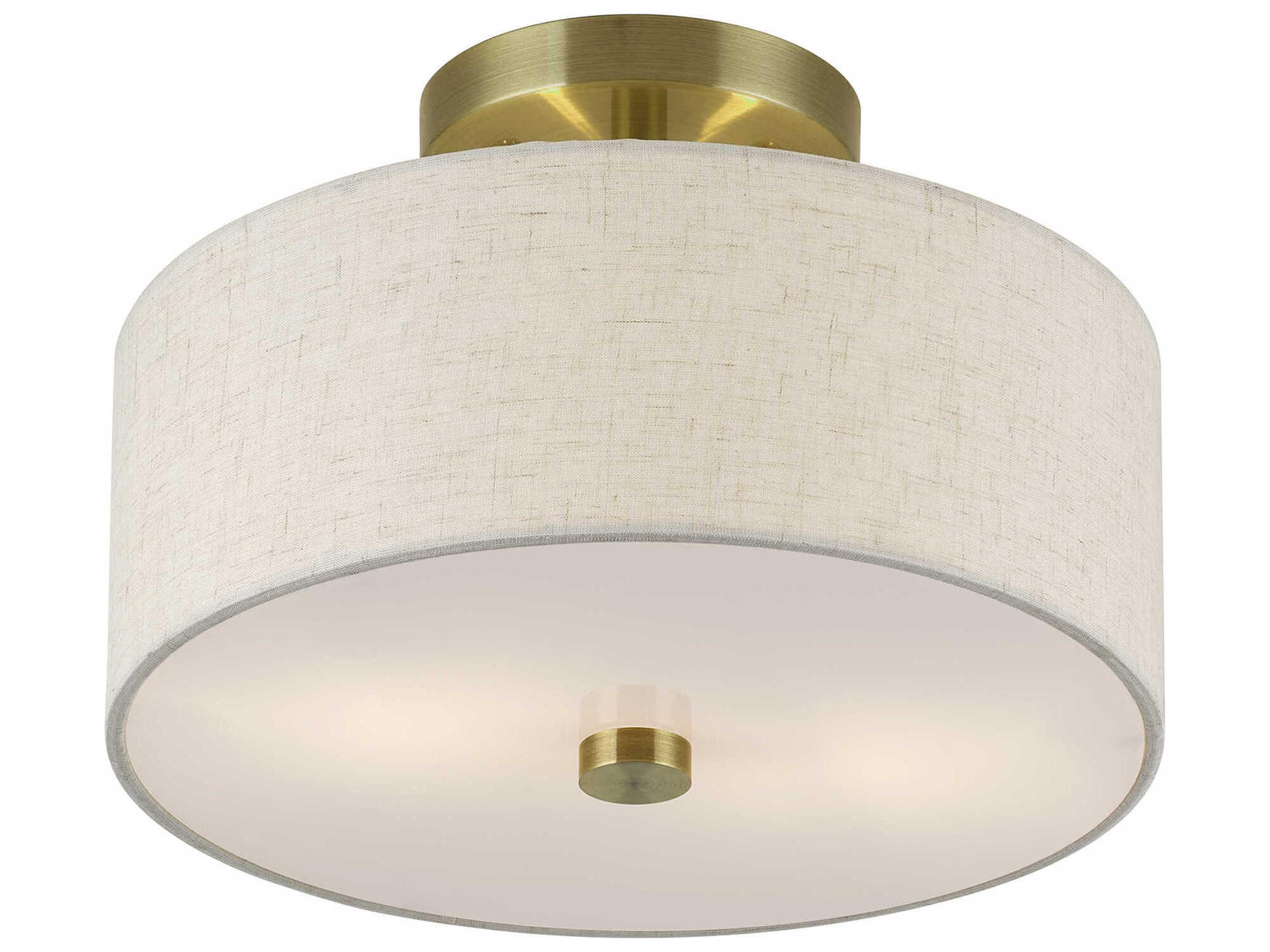 Livex Lighting Monroe 2-Light Antique Brass Drum Semi Flush Mount