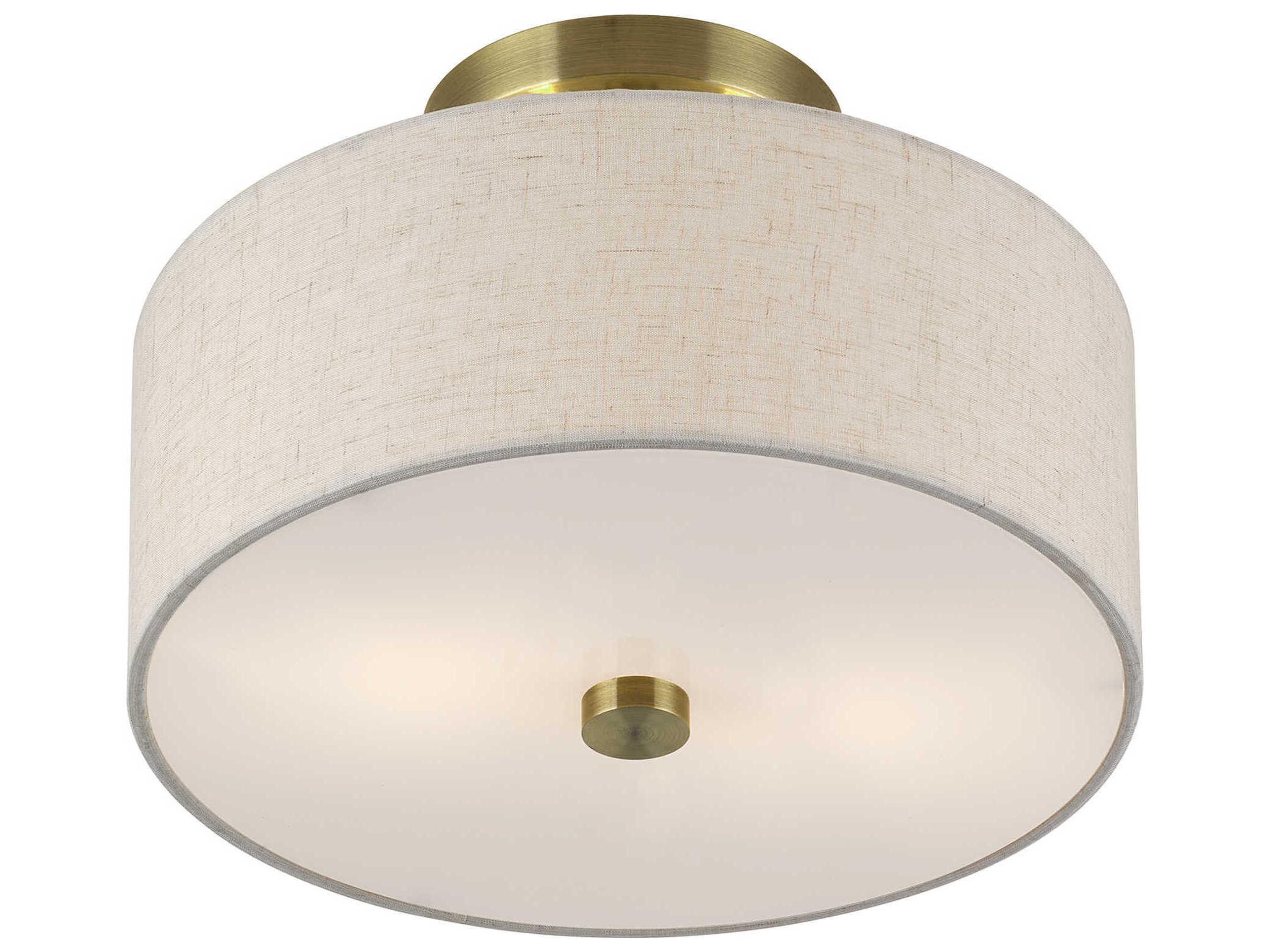 Livex Lighting Monroe 2-Light Antique Brass Drum Semi Flush Mount