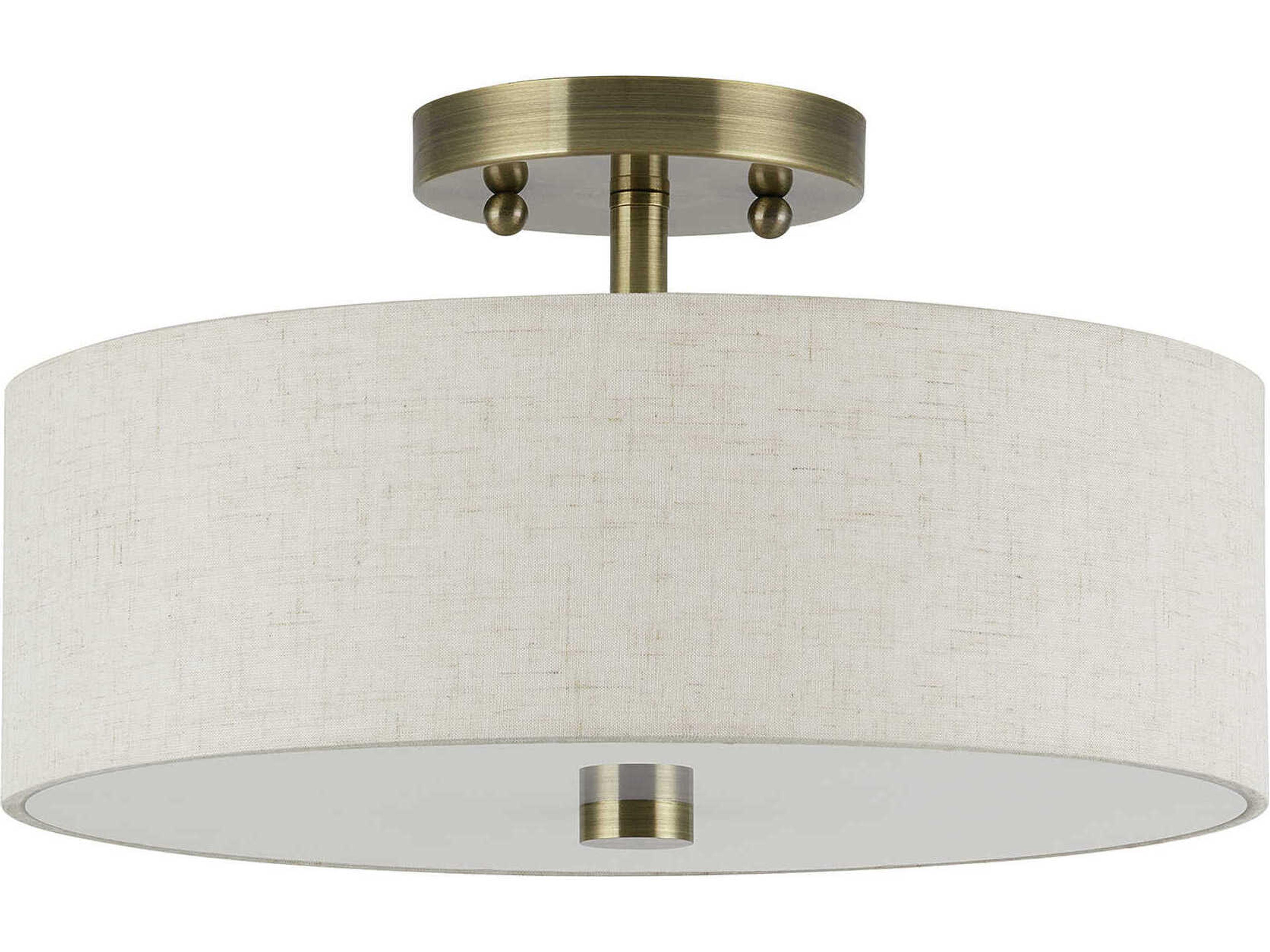 Livex Lighting Monroe 2-Light Antique Brass Drum Semi Flush Mount