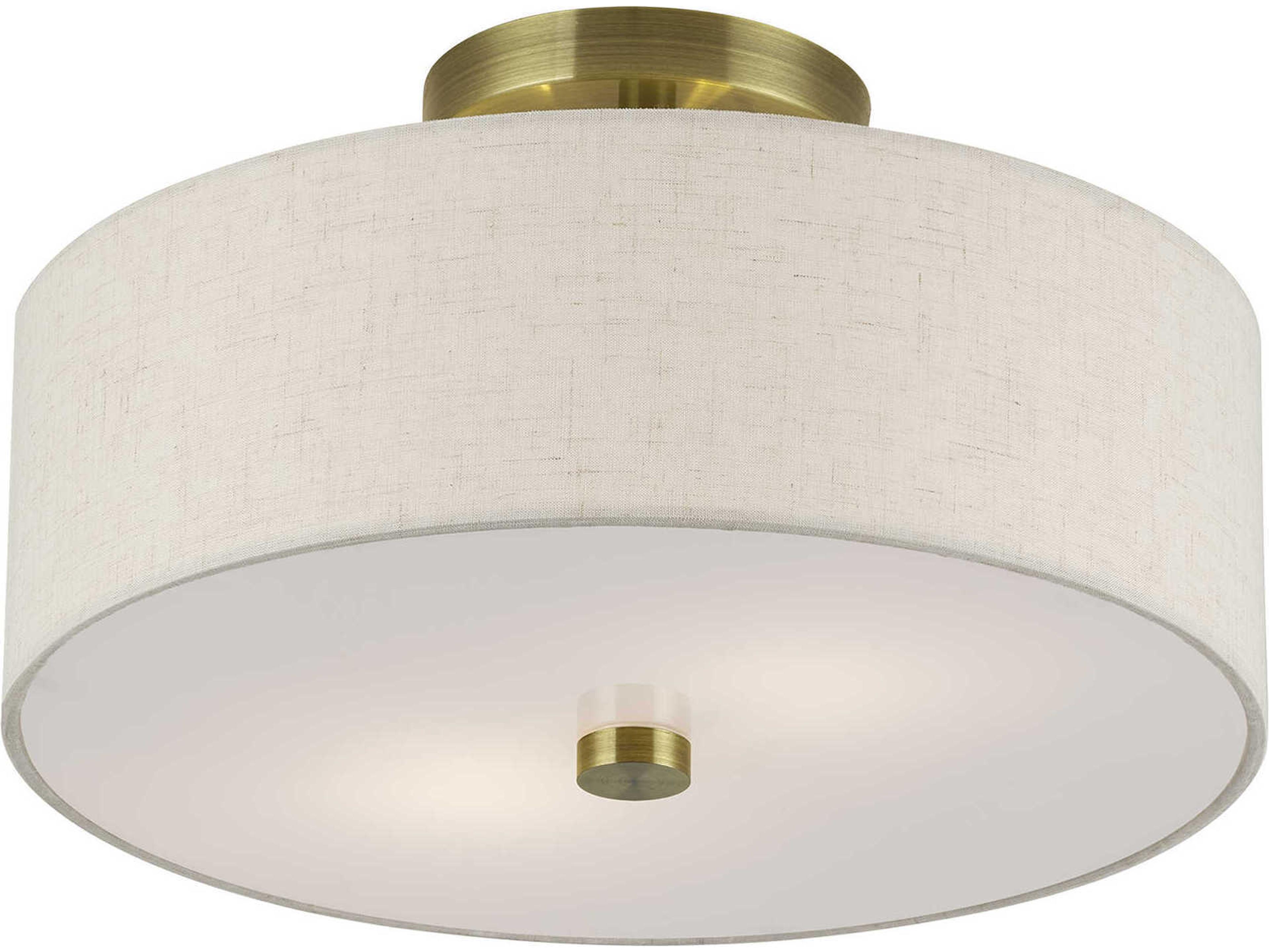 Livex Lighting Monroe 2-Light Antique Brass Drum Semi Flush Mount
