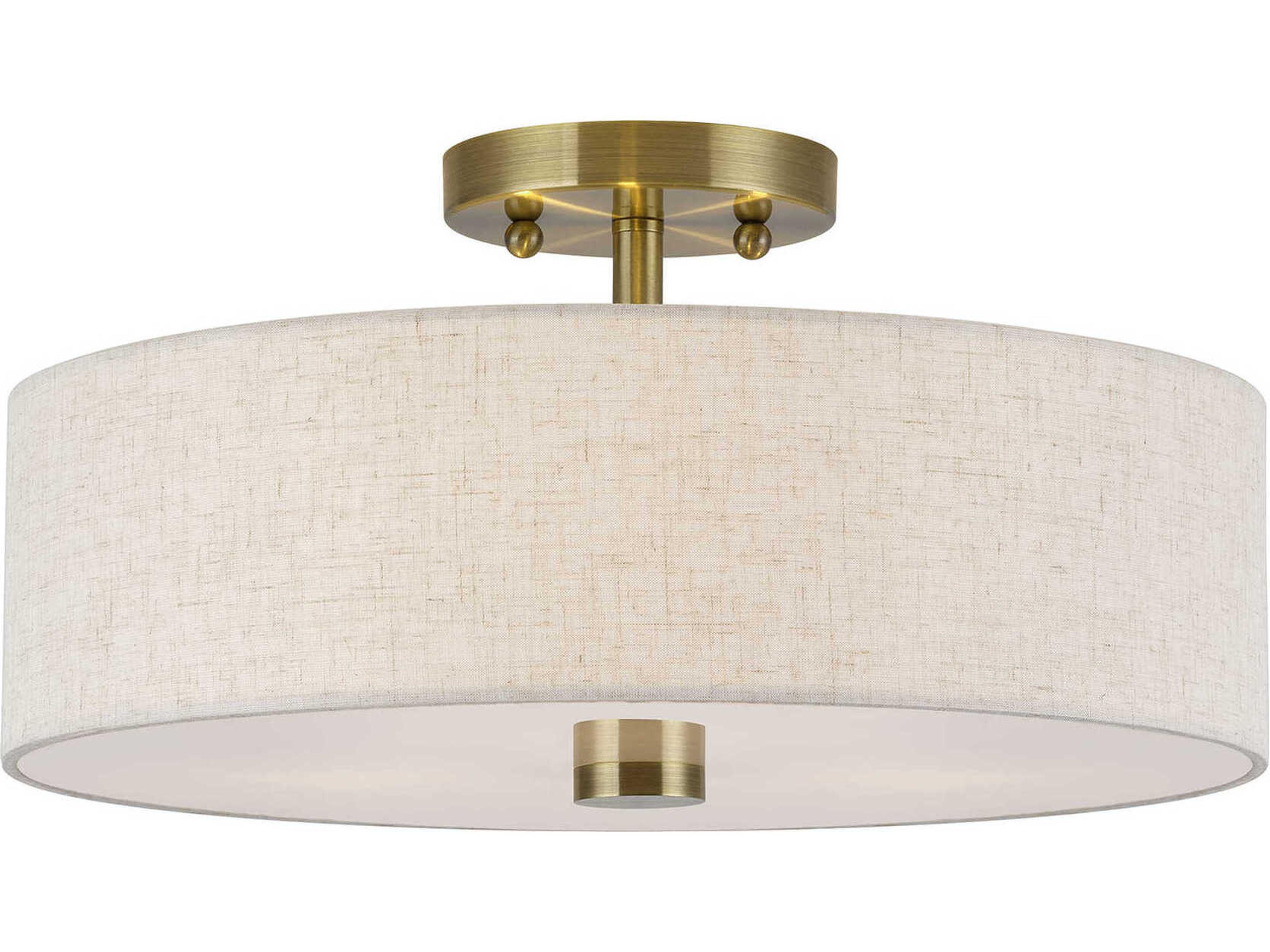 Monroe 3-Light Antique Brass Drum Semi Flush Mount