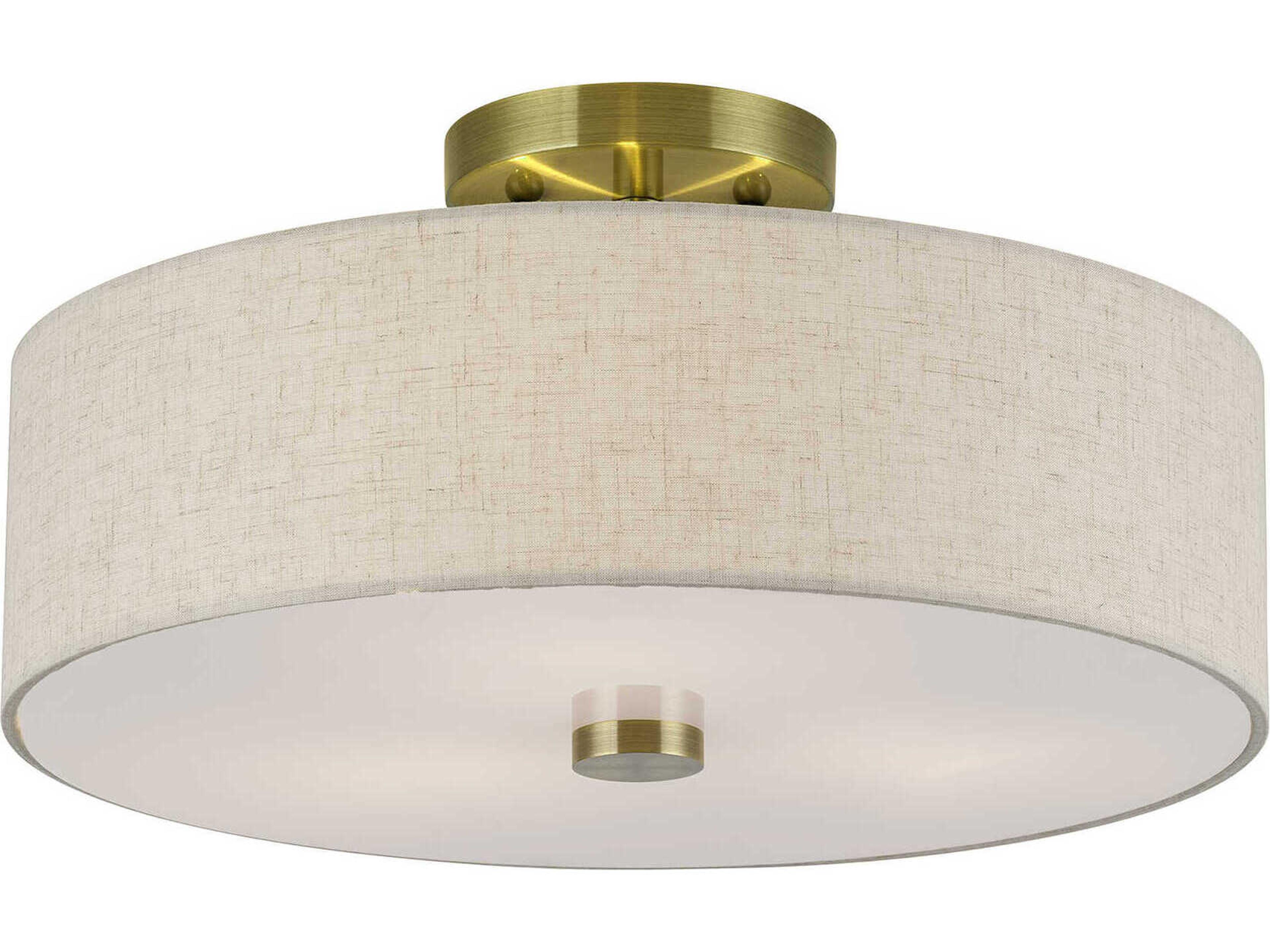 Livex Lighting Monroe 3-Light Antique Brass Drum Semi Flush Mount