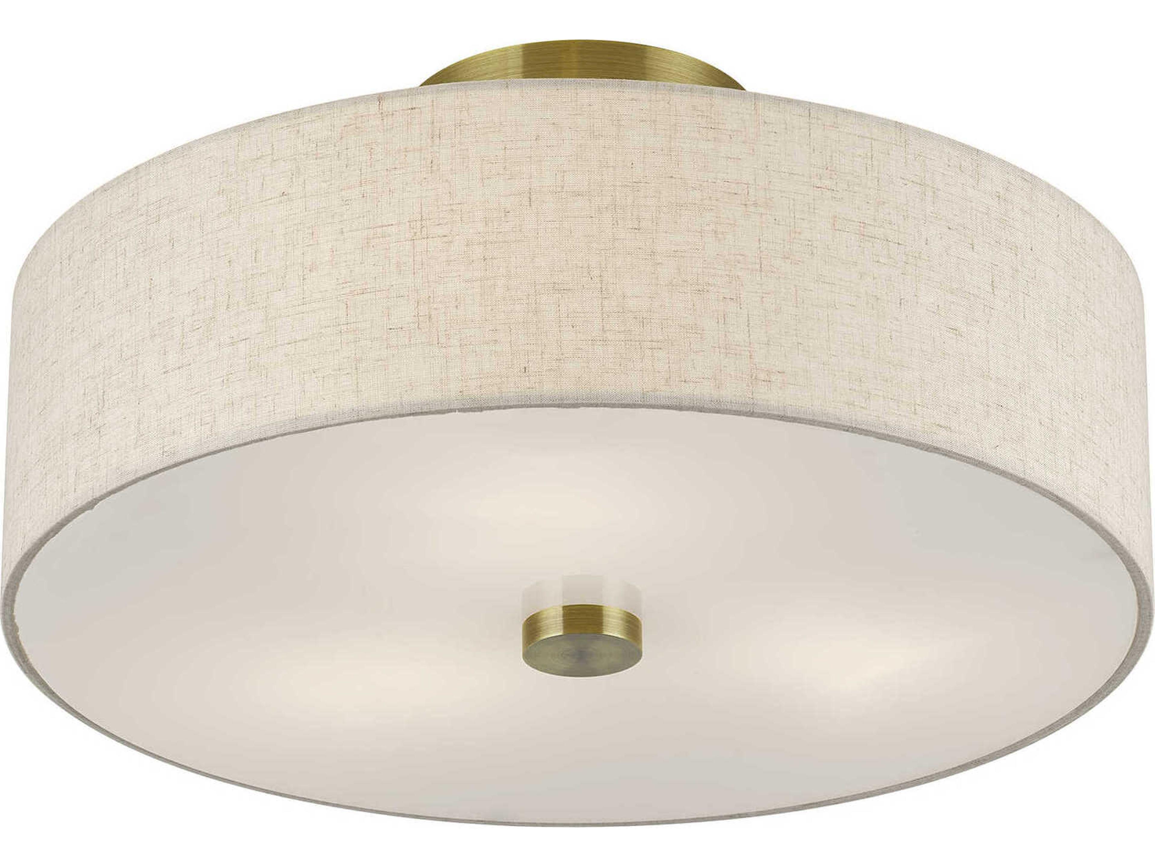 Livex Lighting Monroe 3-Light Antique Brass Drum Semi Flush Mount