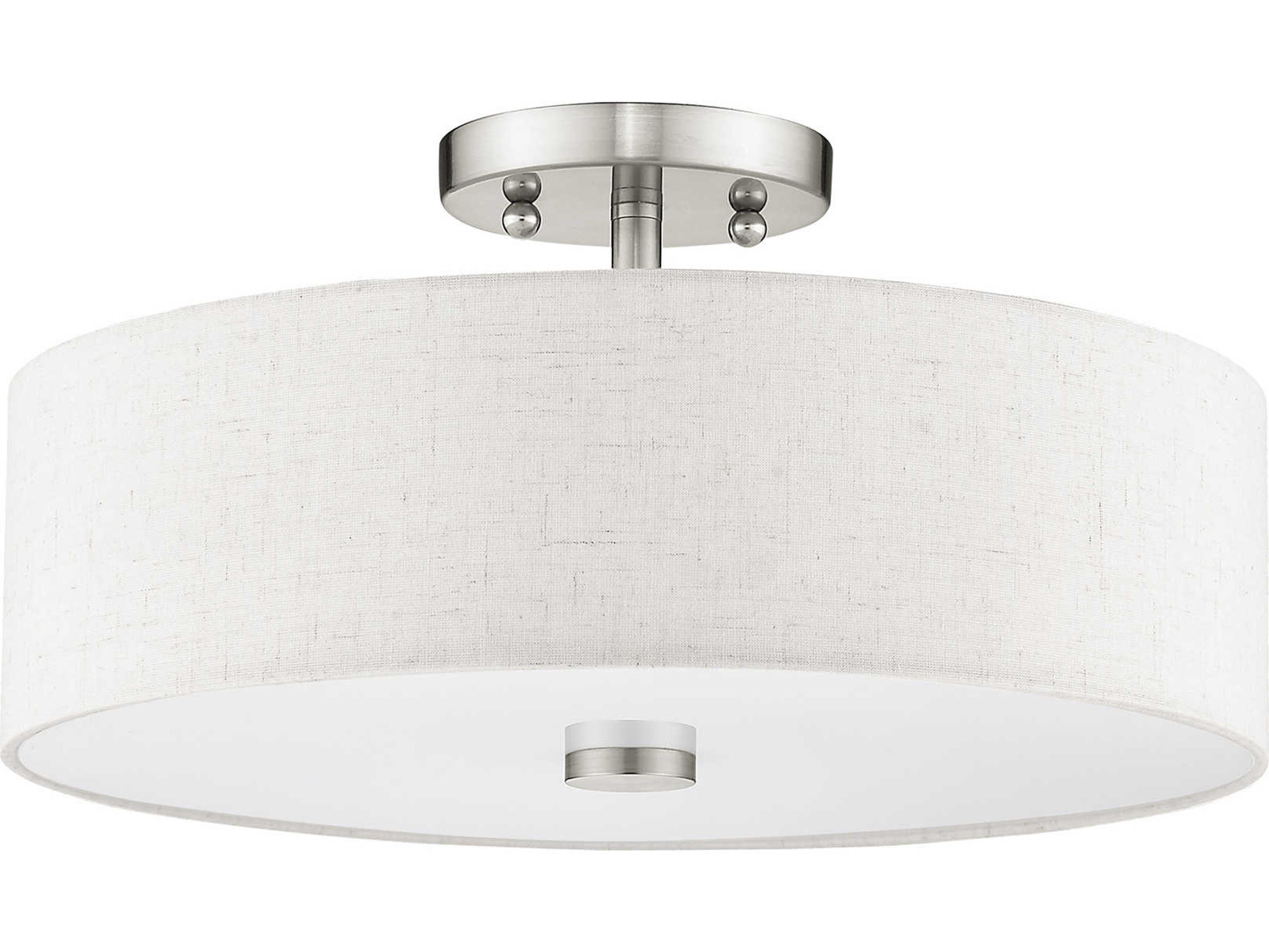 Livex Lighting Meridian 3-Light Brushed Nickel Drum Round Semi Flush Mount