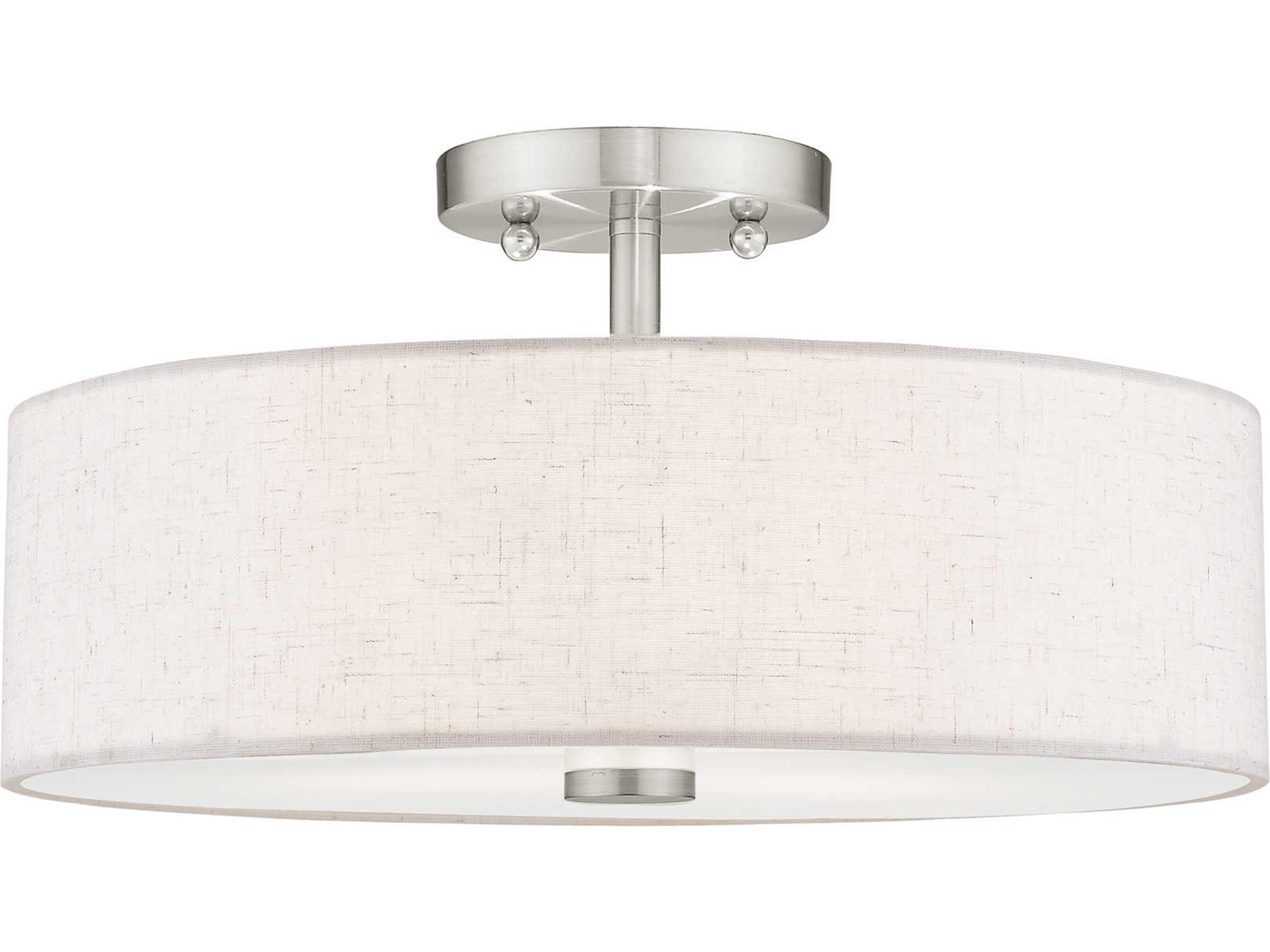 Livex Lighting Meridian 3-Light Brushed Nickel Drum Round Semi Flush Mount