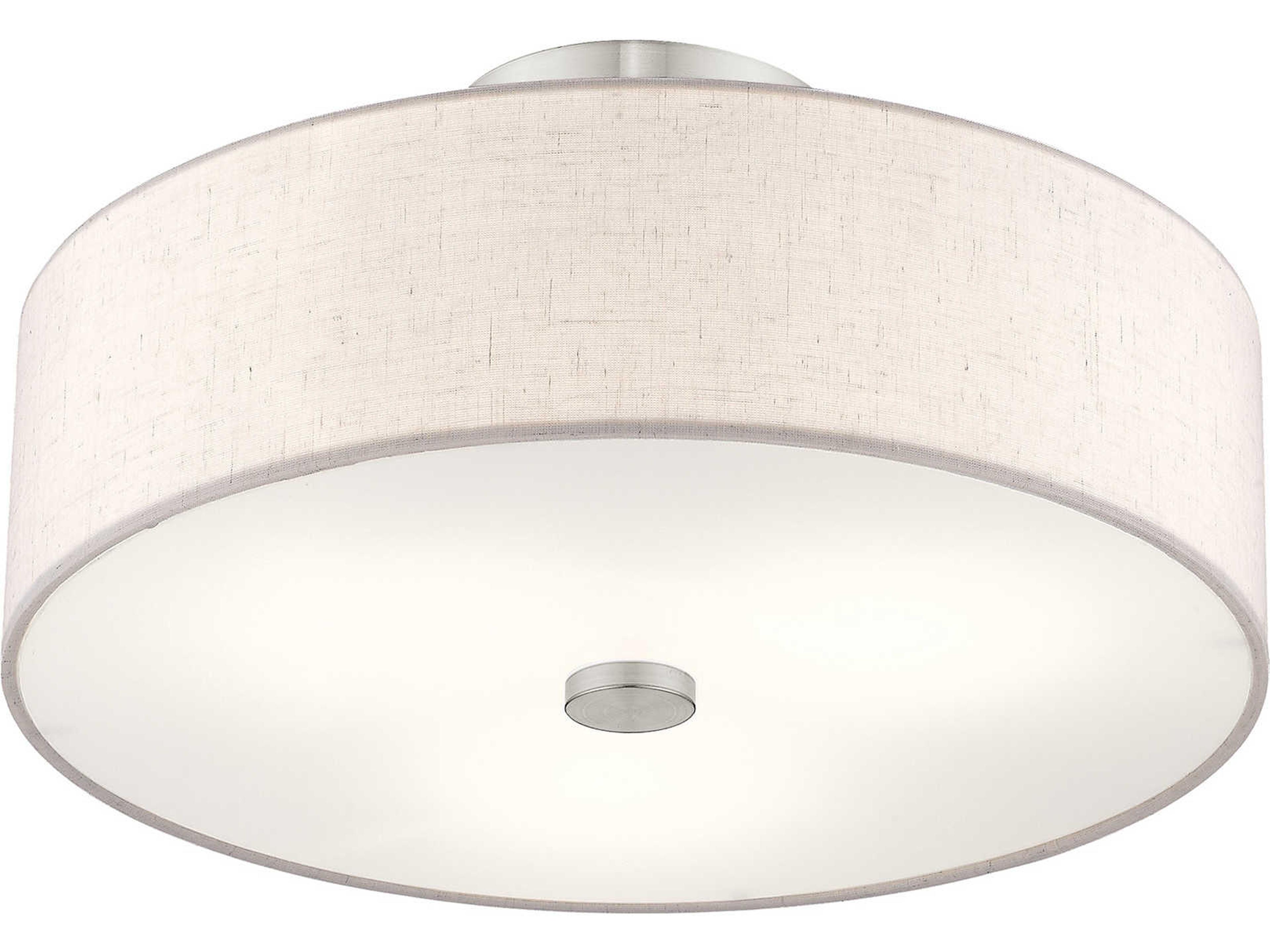 Livex Lighting Meridian 3-Light Brushed Nickel Drum Round Semi Flush Mount