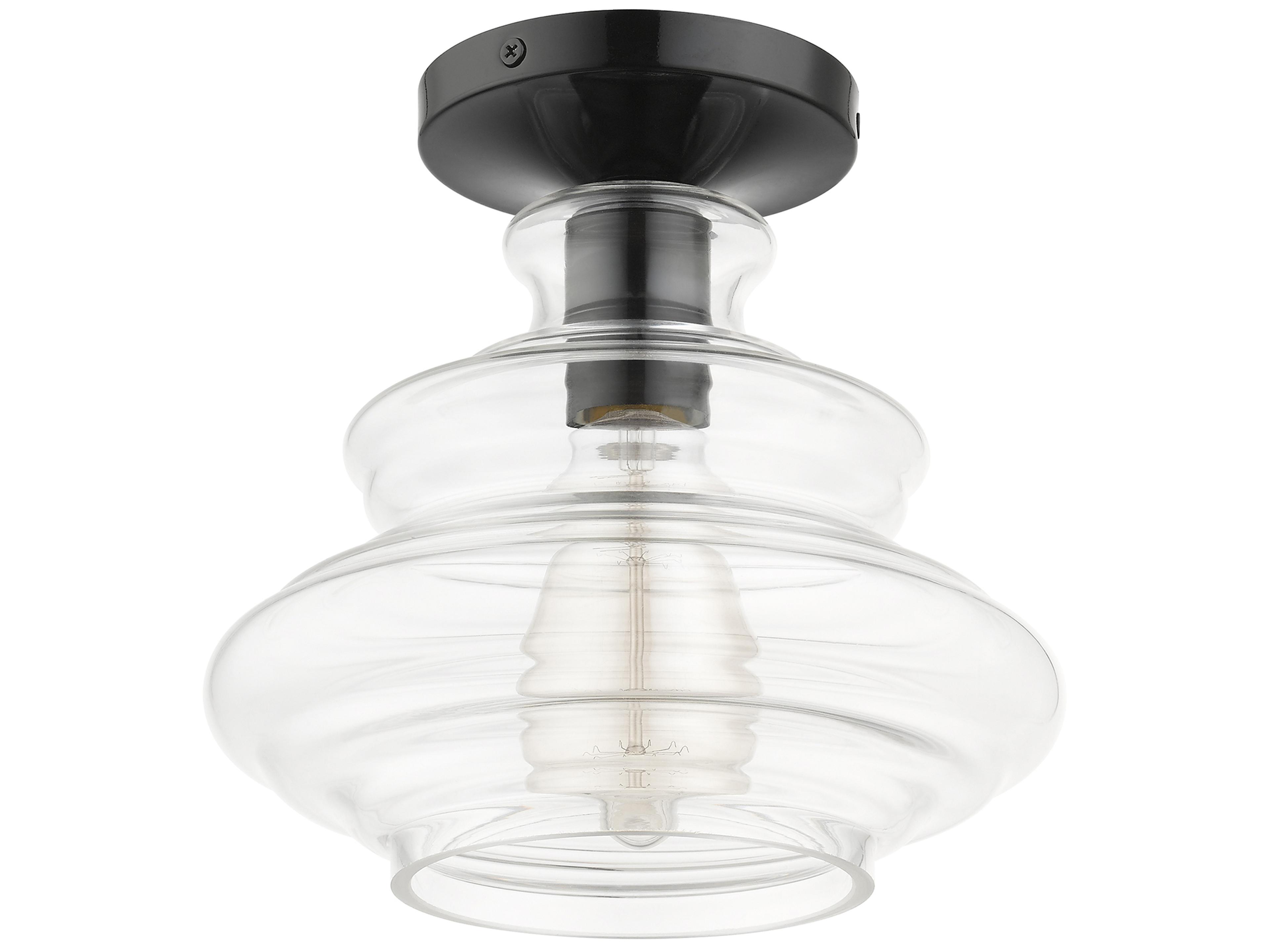 Livex Lighting Everett 1-Light Shiny Black Chrome Glass Semi Flush Mount