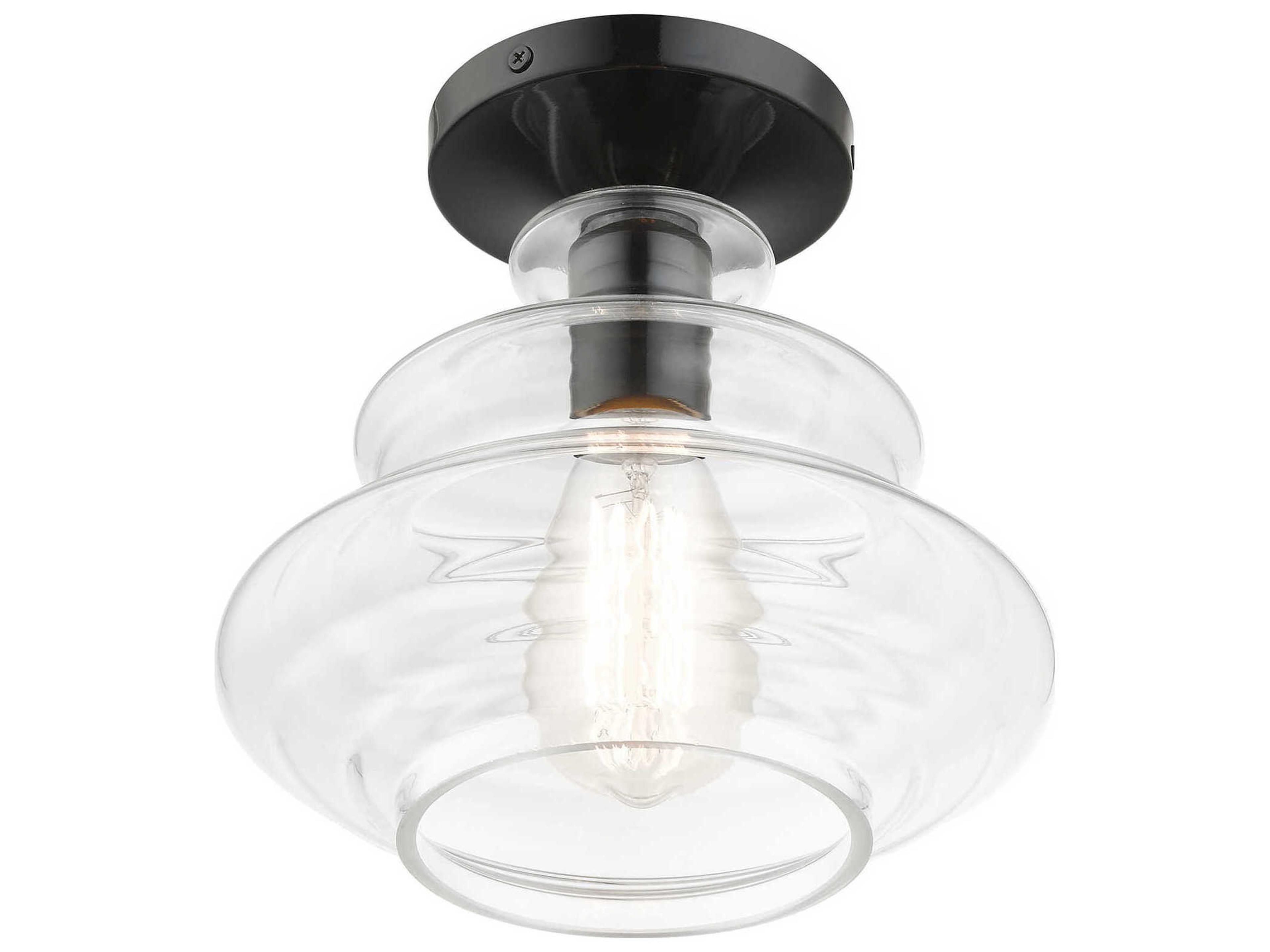 Livex Lighting Everett 1-Light Shiny Black Chrome Glass Semi Flush Mount