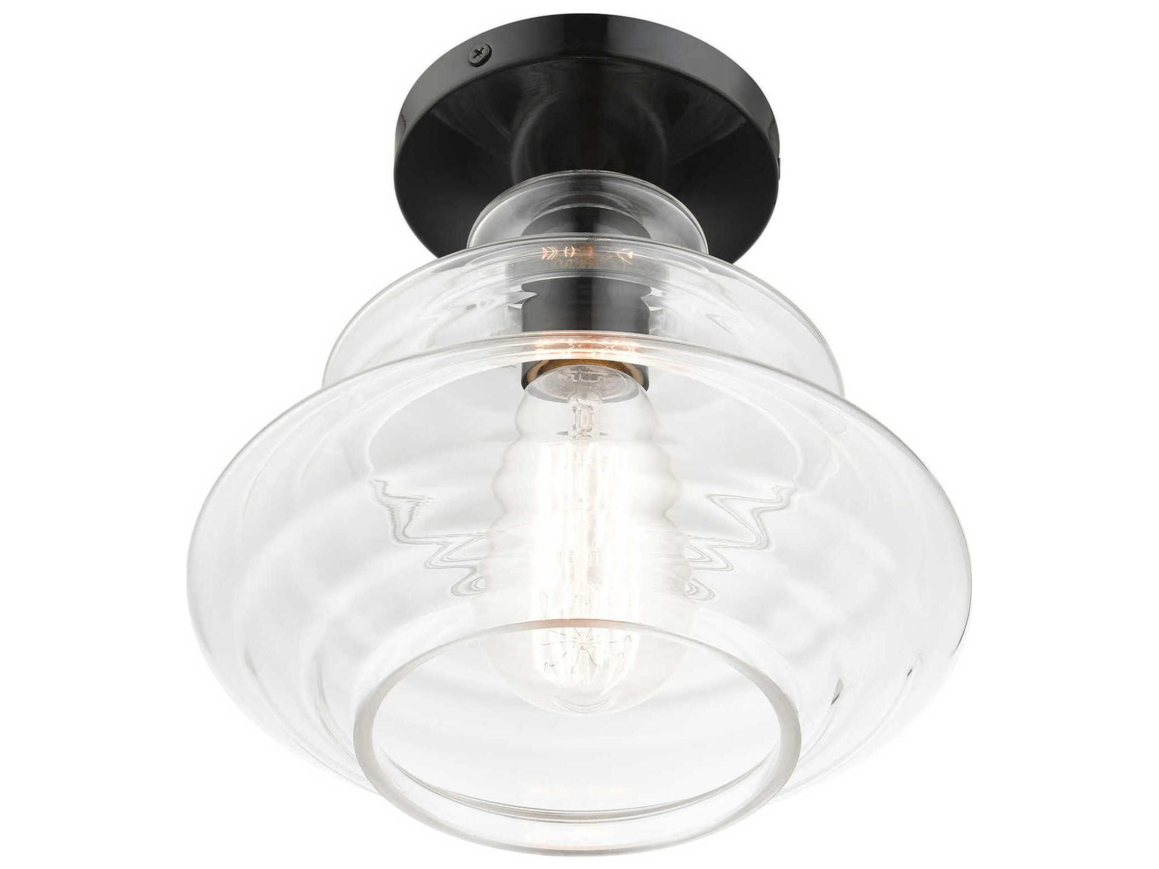 Livex Lighting Everett 1-Light Shiny Black Chrome Glass Semi Flush Mount