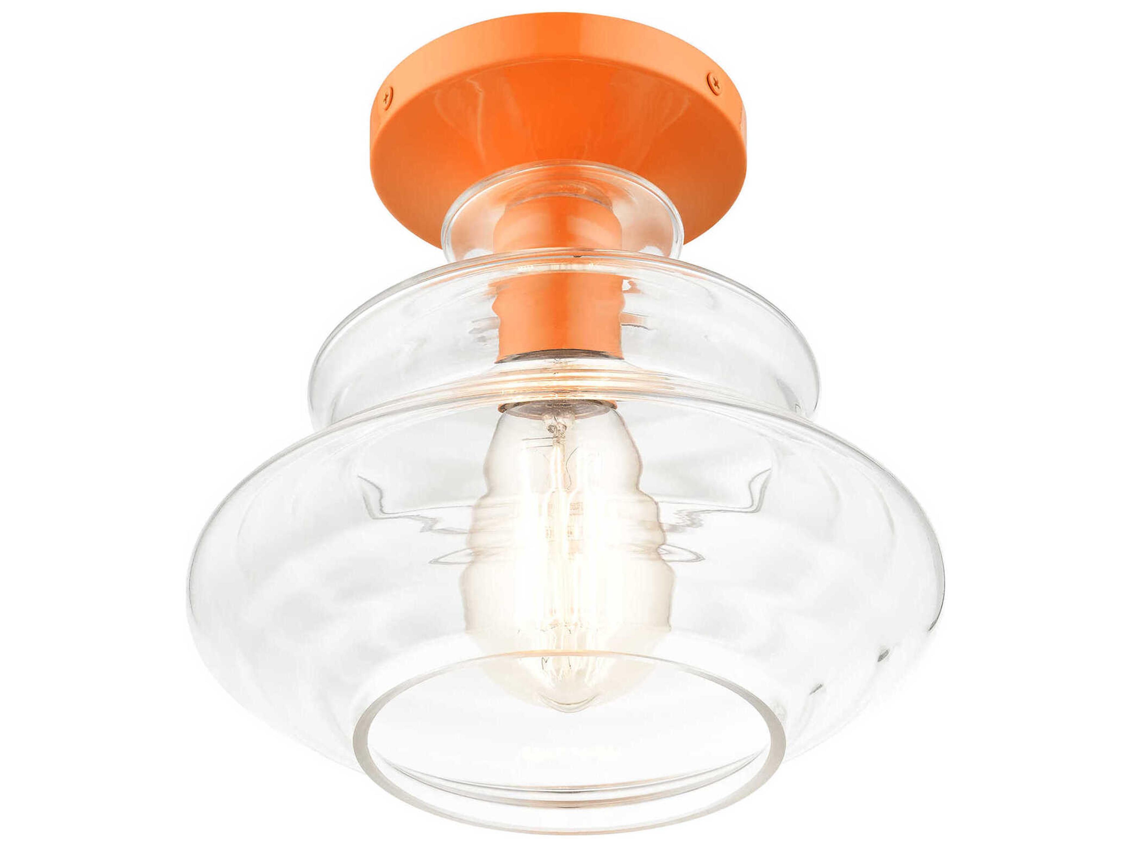 Livex Lighting Everett 1-Light Shiny Orange Glass Semi Flush Mount