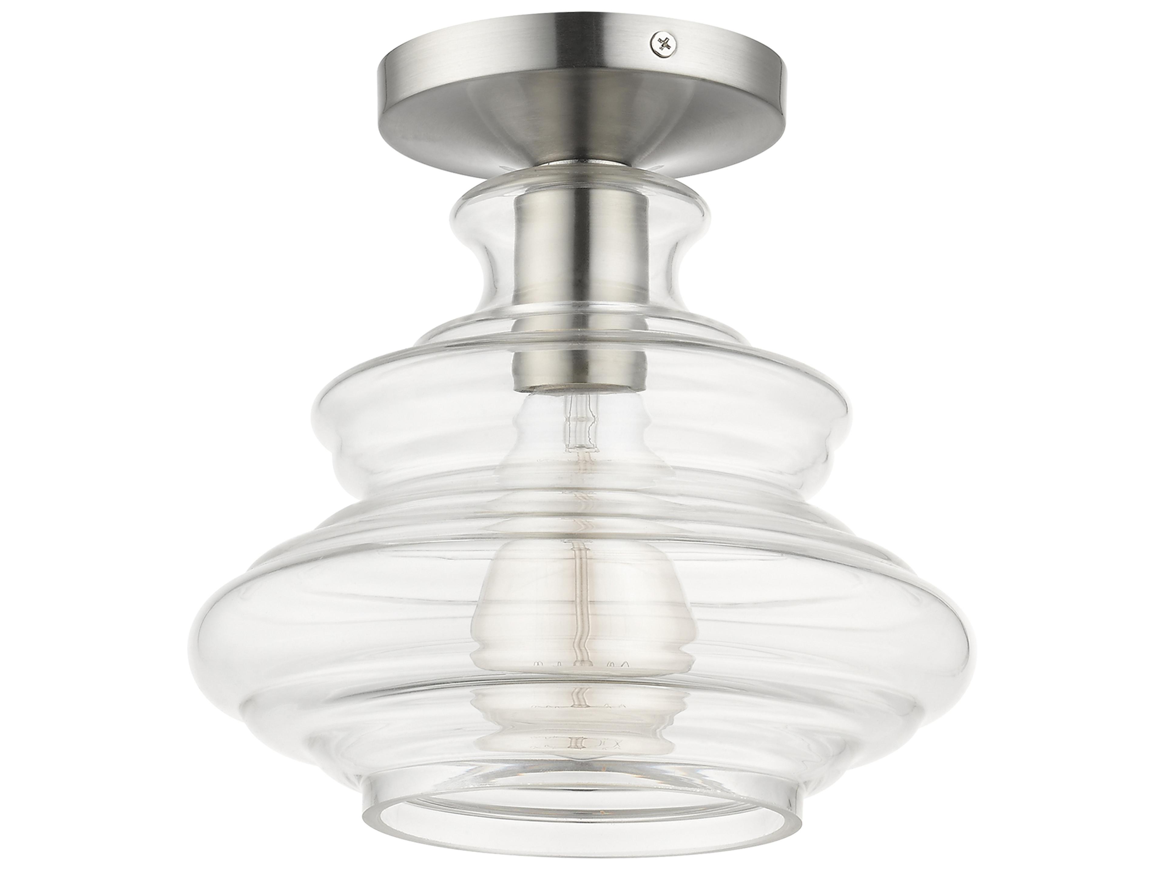 Livex Lighting Everett 1-Light Brushed Nickel Chrome Glass Semi Flush Mount