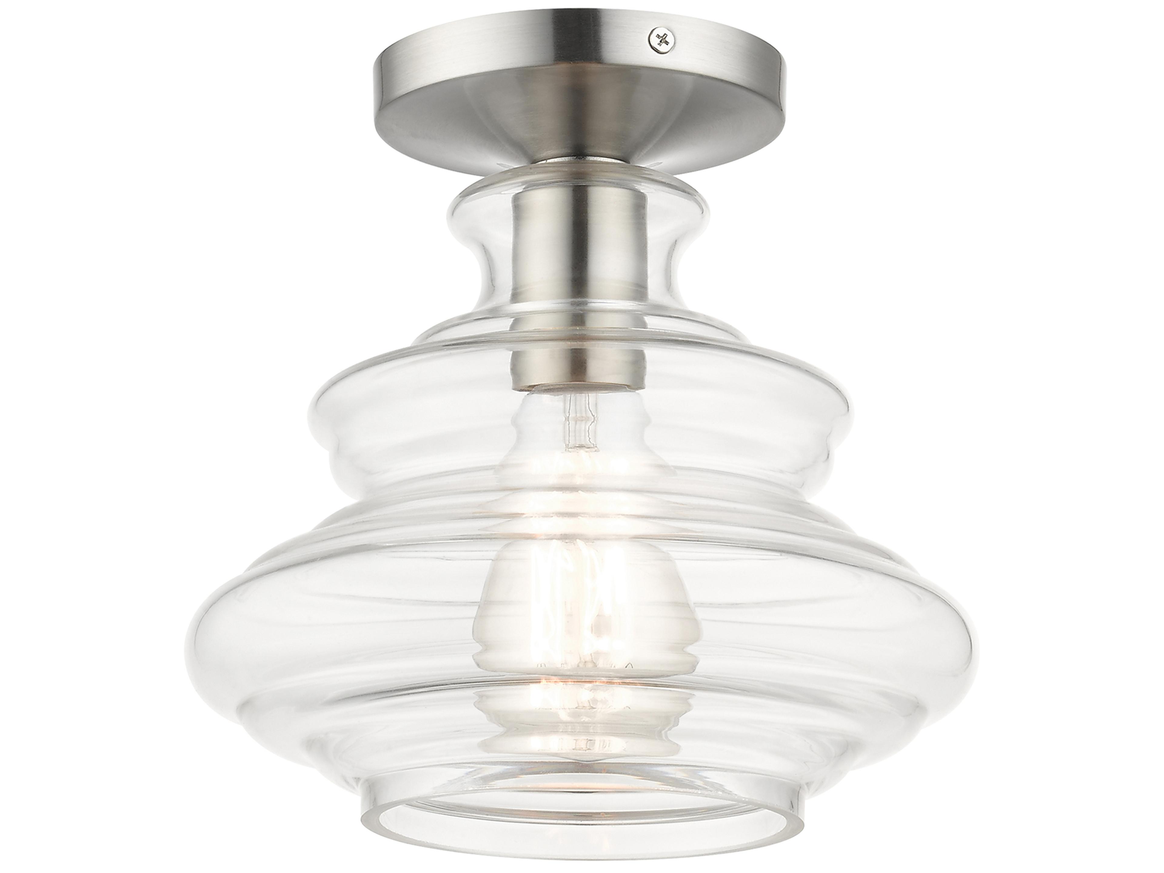 Livex Lighting Everett 1-Light Brushed Nickel Chrome Glass Semi Flush Mount