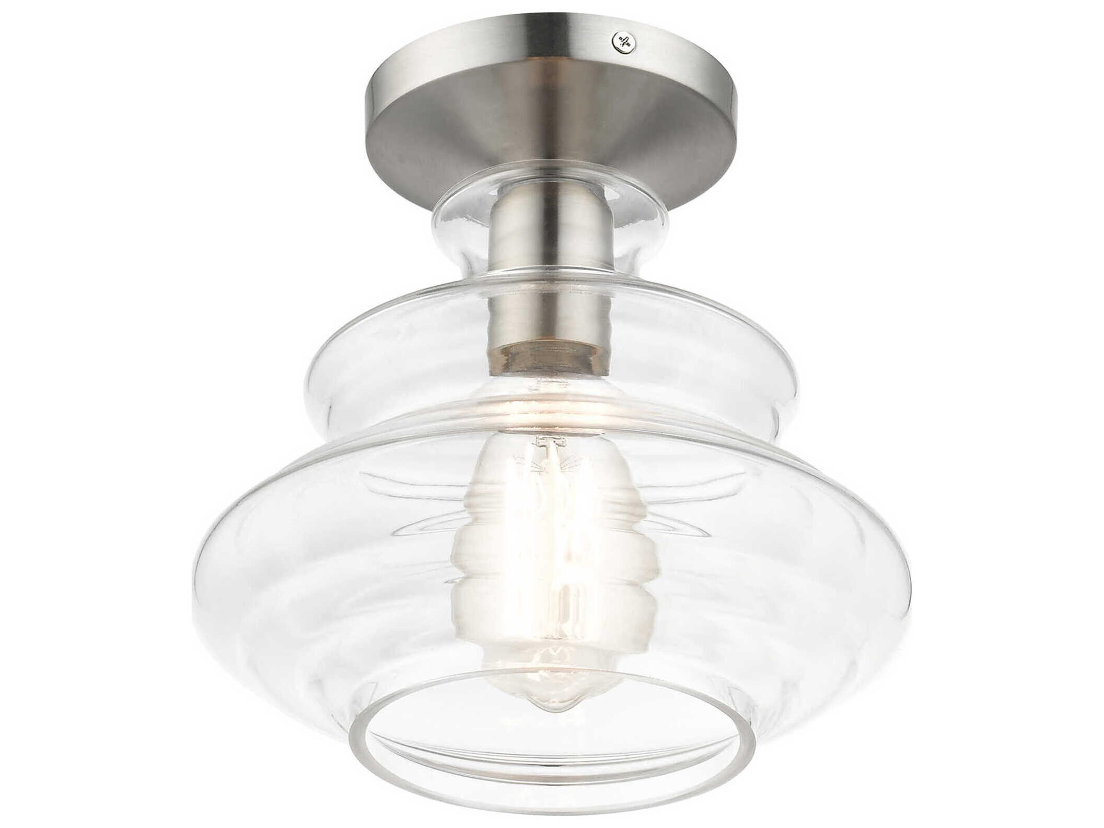 Livex Lighting Everett 1-Light Brushed Nickel Chrome Glass Semi Flush Mount