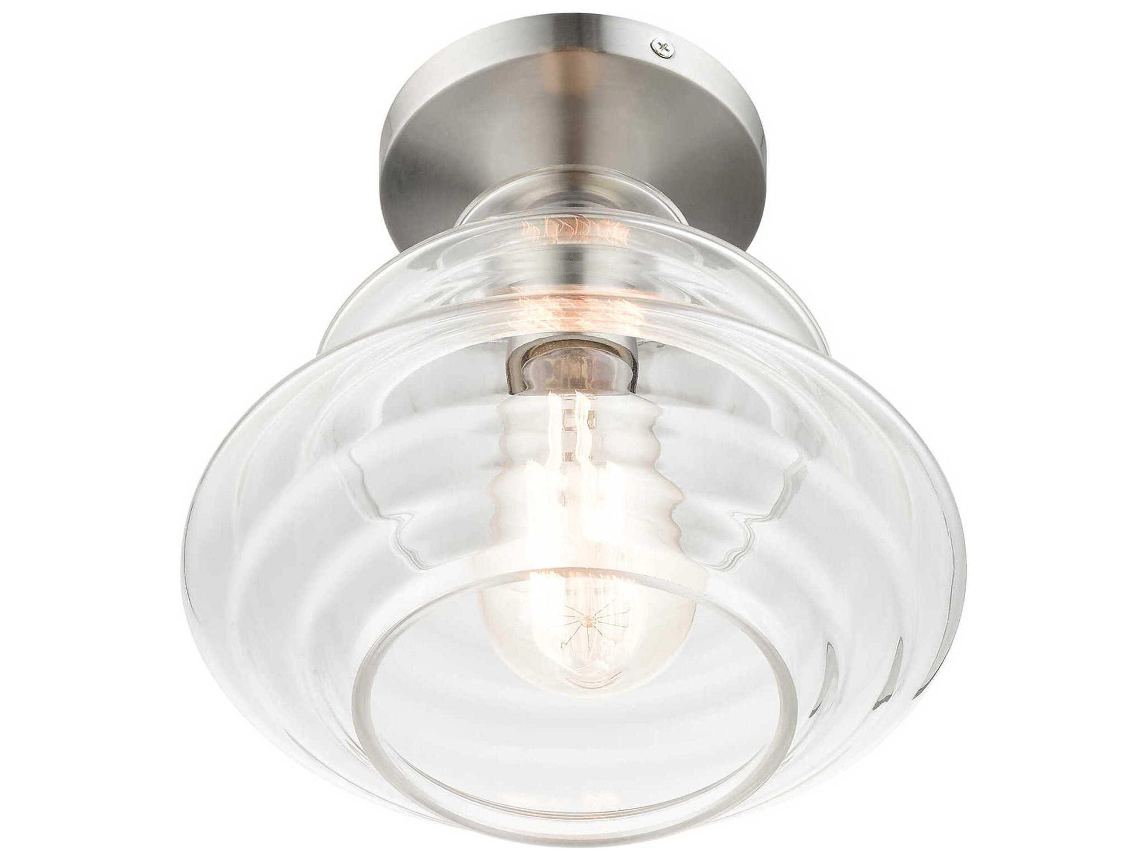 Livex Lighting Everett 1-Light Brushed Nickel Chrome Glass Semi Flush Mount