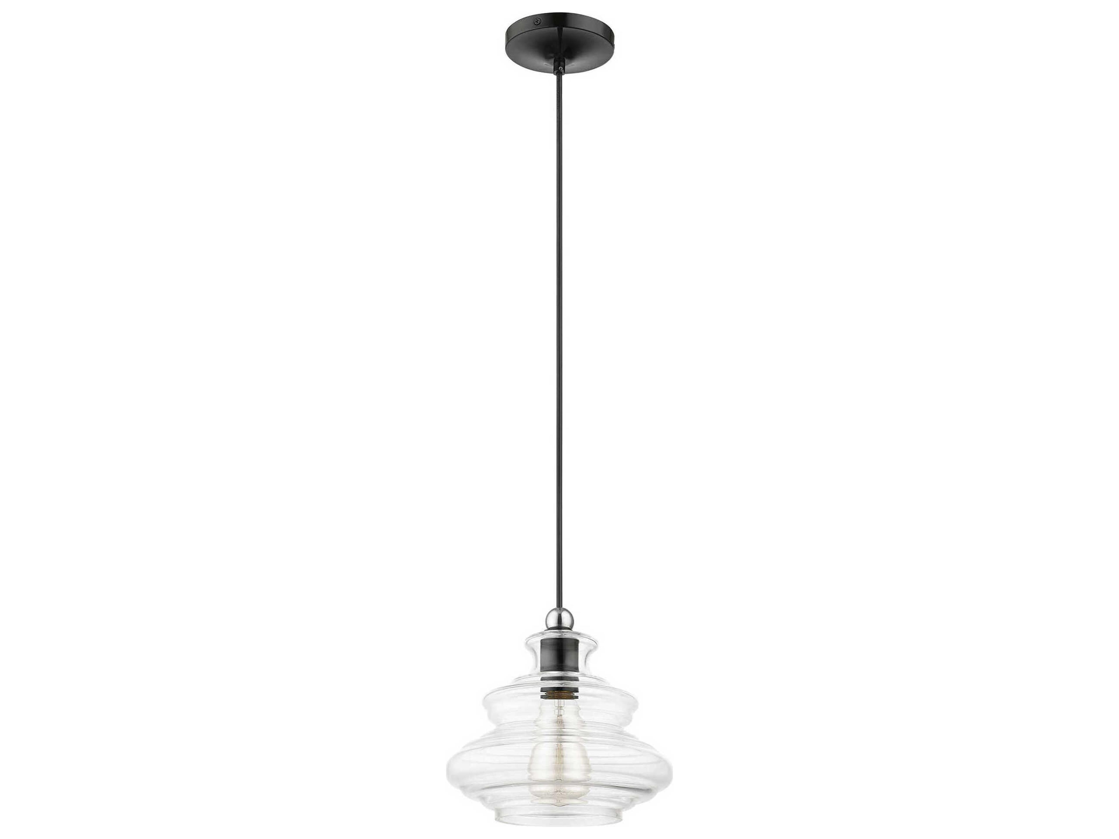 Livex Lighting Everett 1-Light Shiny Black Chrome Glass Mini Pendant