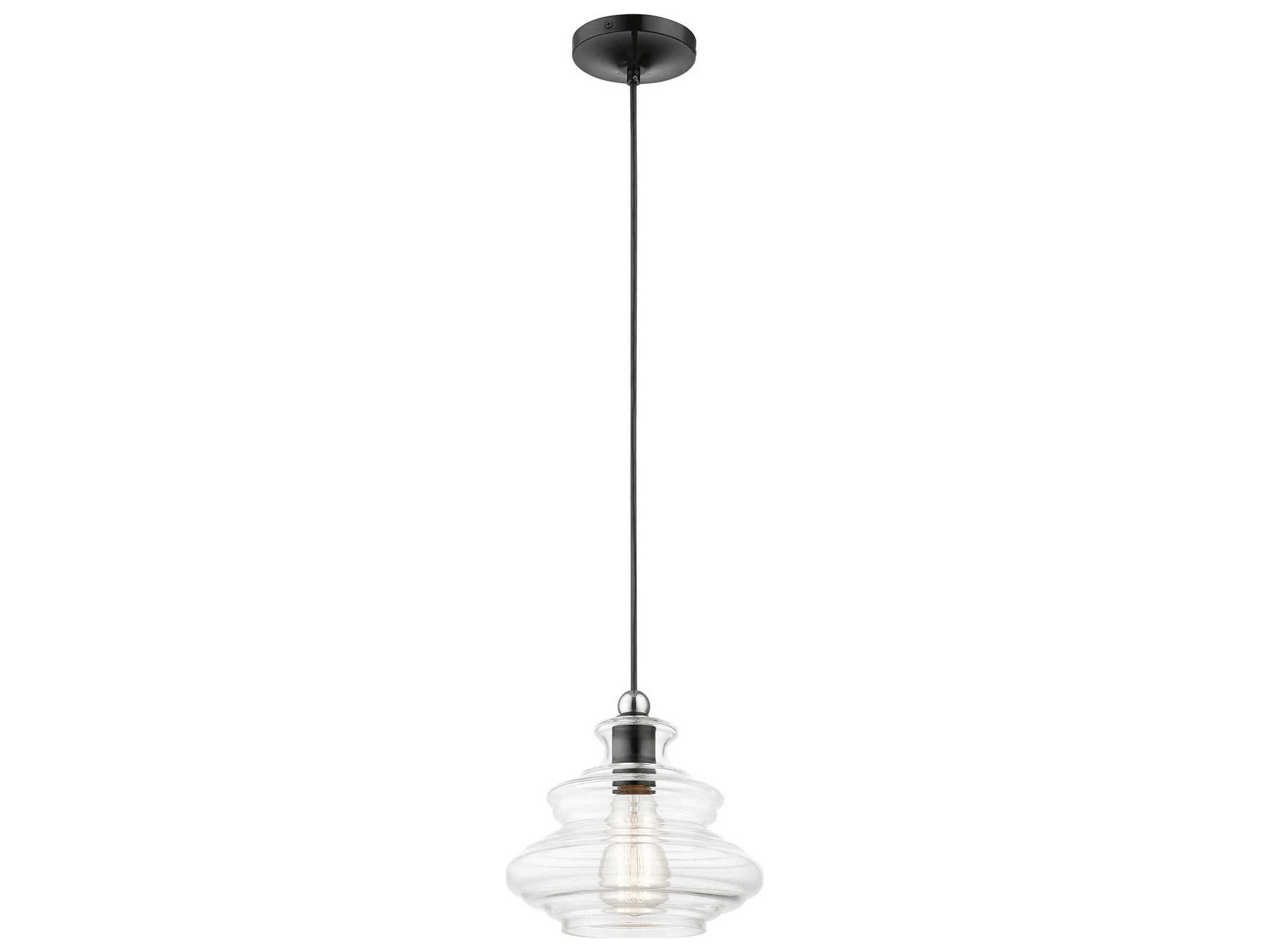 Livex Lighting Everett 1-Light Shiny Black Chrome Glass Mini Pendant