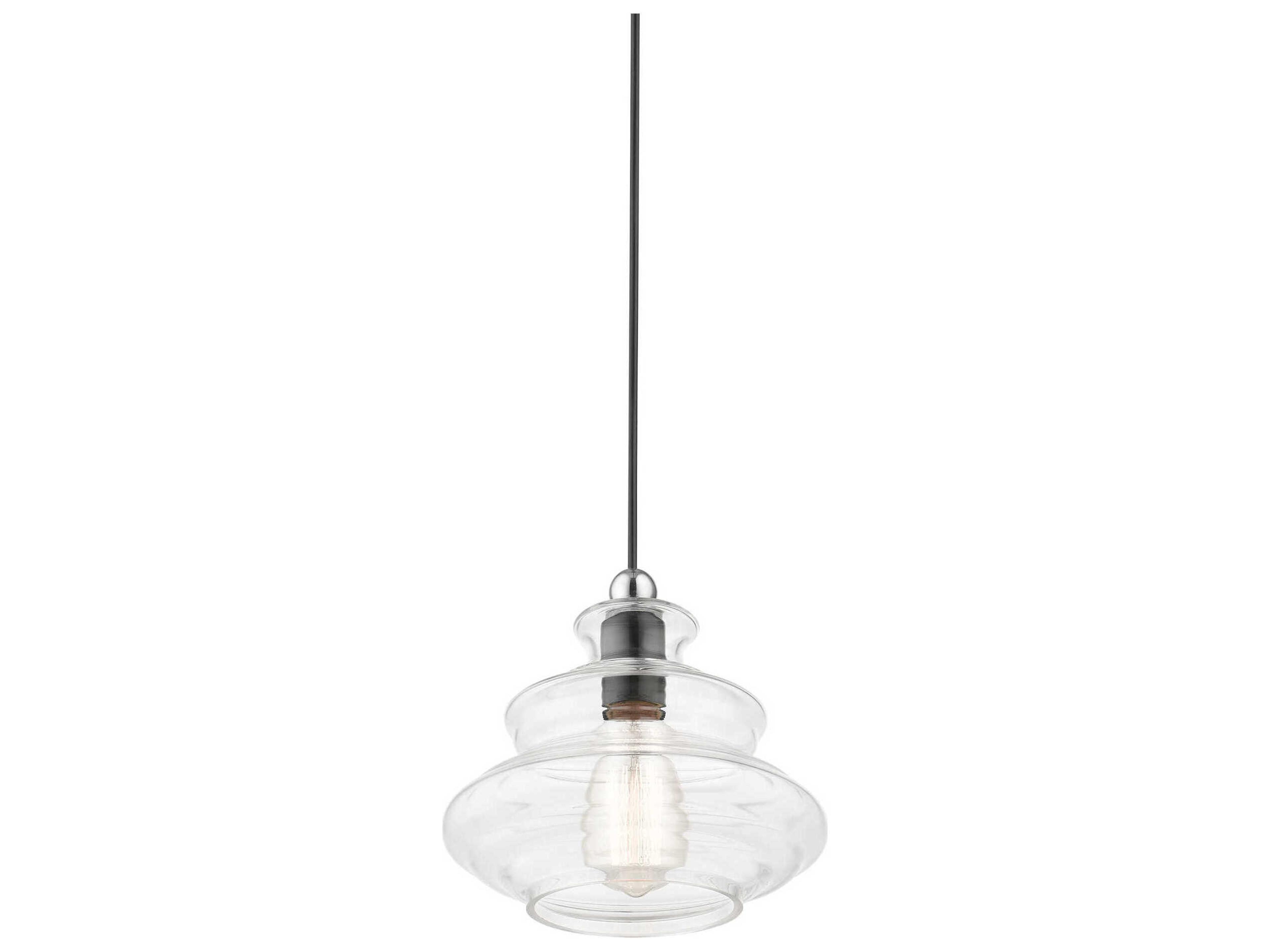 Livex Lighting Everett 1-Light Shiny Black Chrome Glass Mini Pendant