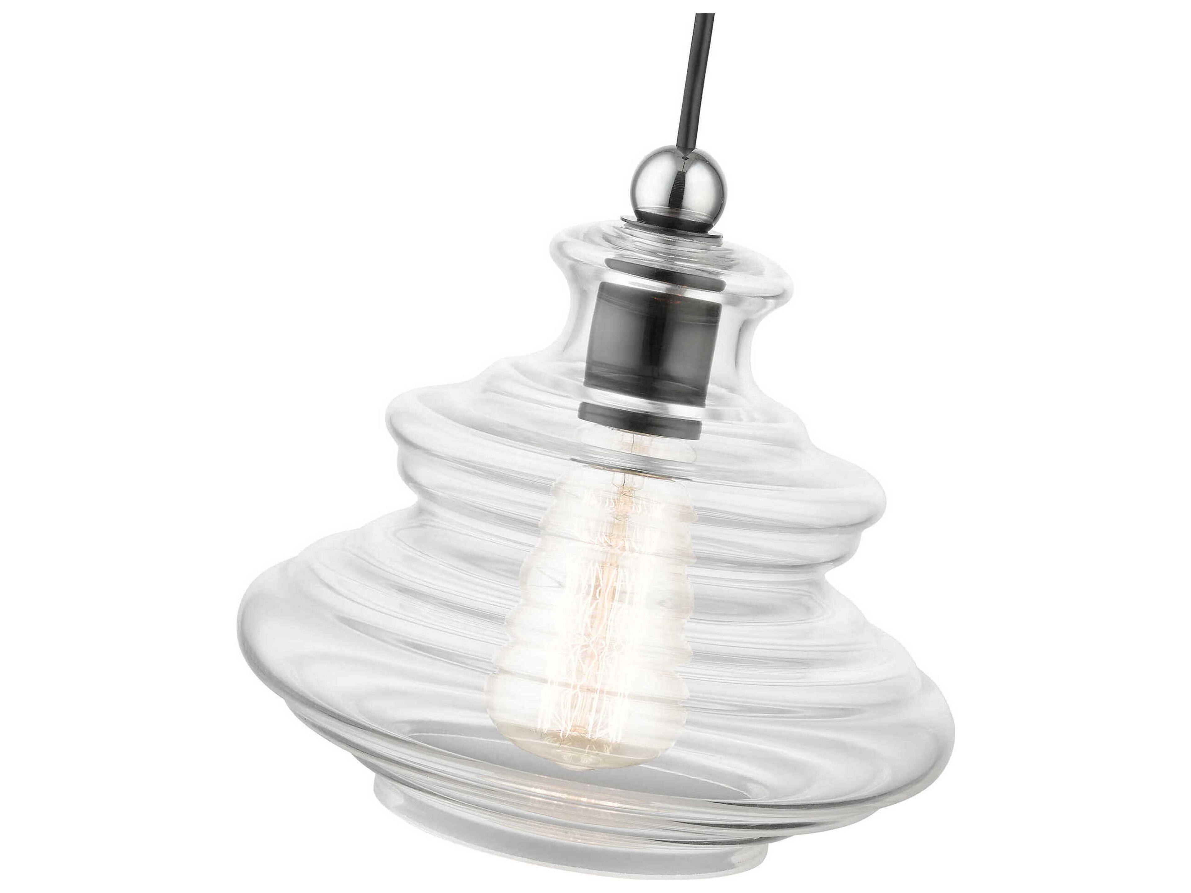 Livex Lighting Everett 1-Light Shiny Black Chrome Glass Mini Pendant