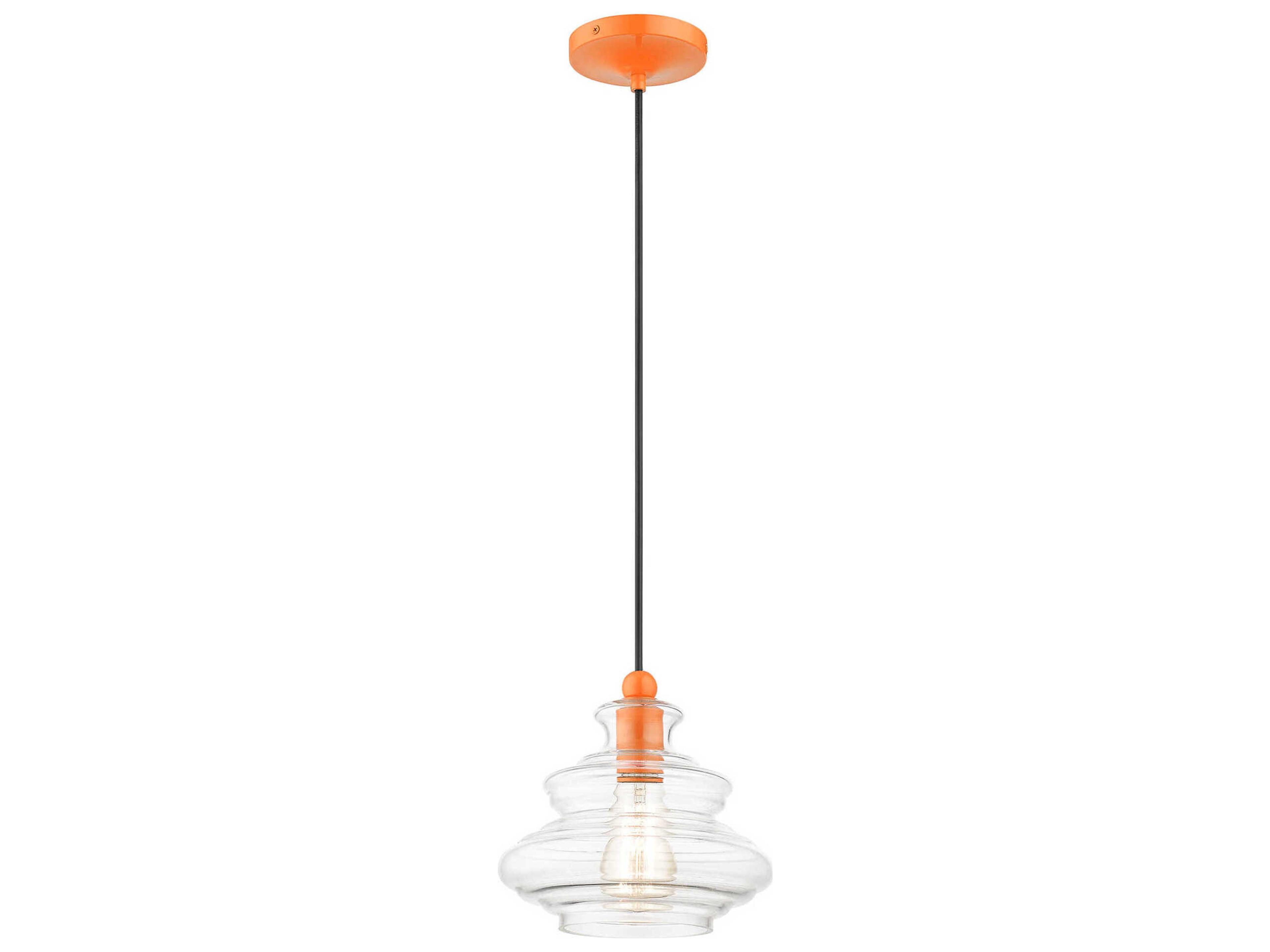 Livex Lighting Everett 1-Light Shiny Orange Glass Mini Pendant
