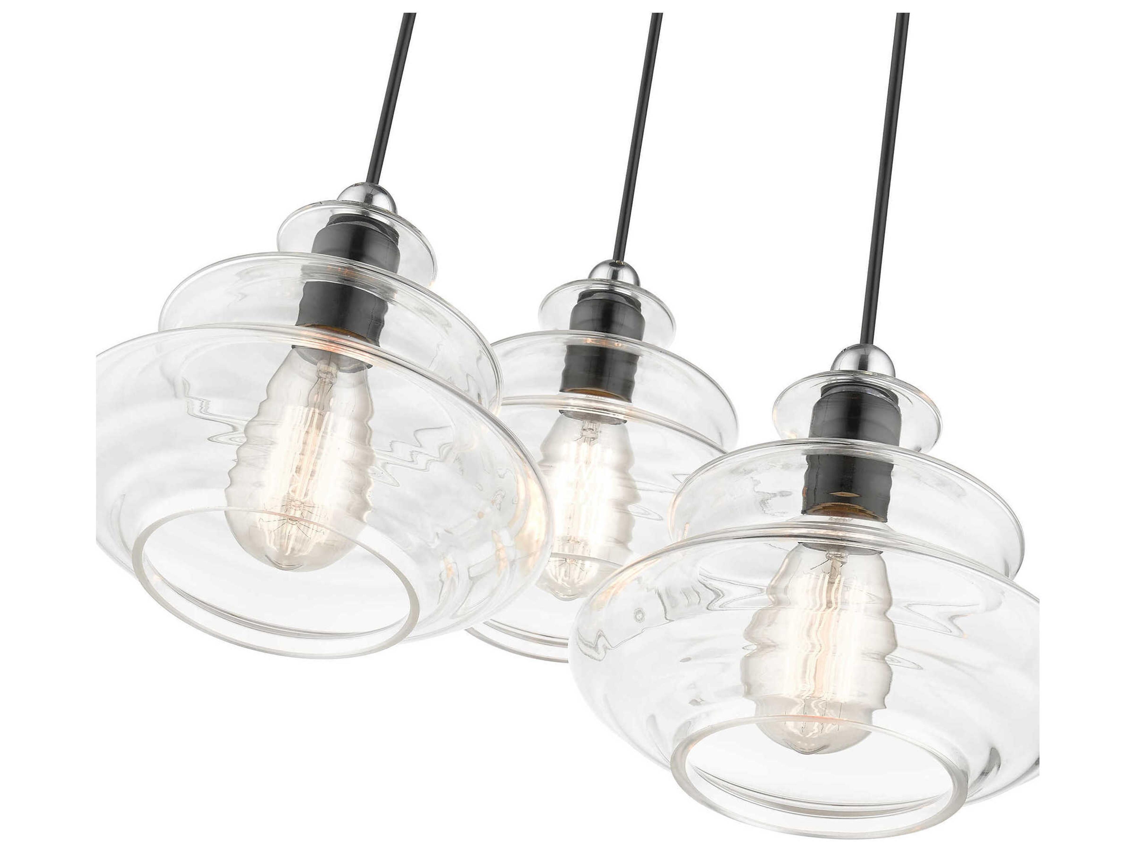 Livex Lighting Everett 3-Light Shiny Black Chrome Glass Pendant